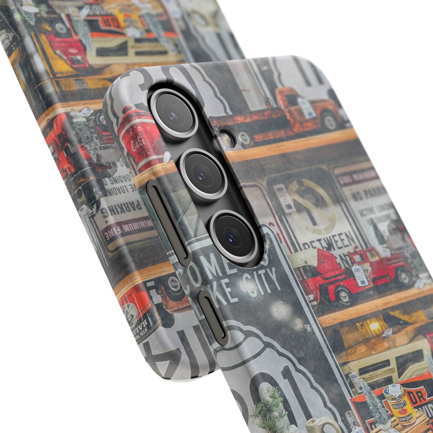 Vintage Toy Fire Truck Snap Case | Retro Truck Phone Case, Road Sign Collage