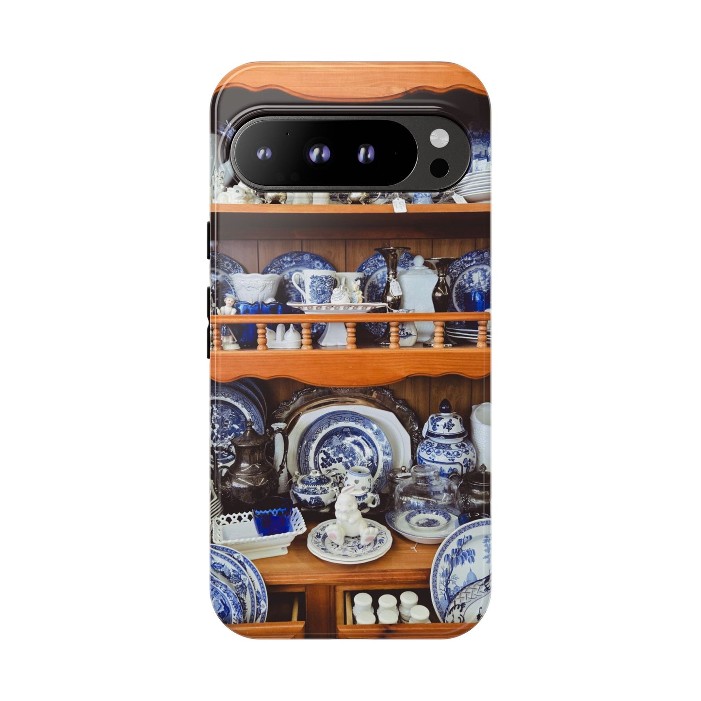 Blue & White China Tough Phone Case, Vintage Curio Shelf iPhone Samsung Google Pixel Cover