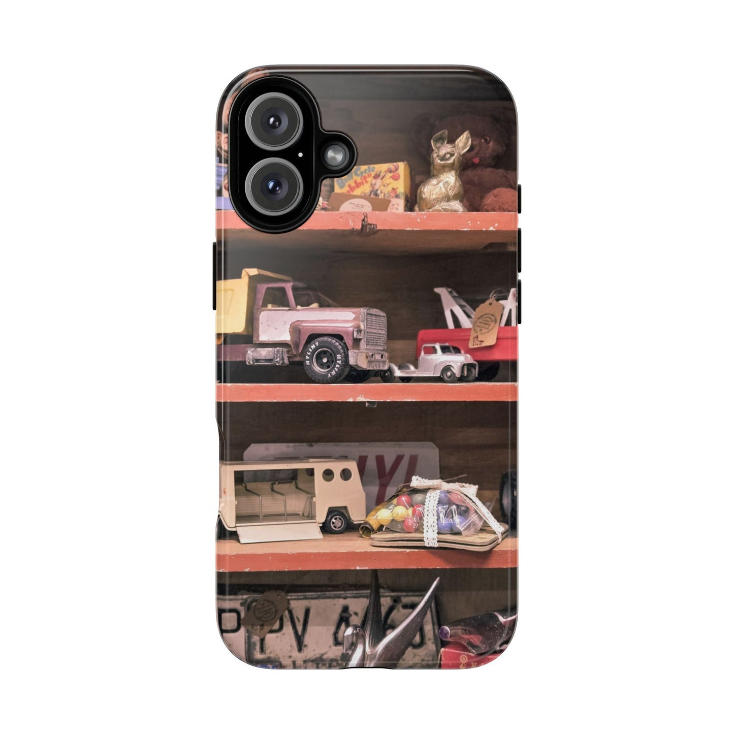 Vintage Toy Shelf Tough Phone Case, Nostalgic Collector Gift for iPhone, Samsung & Google Pixel