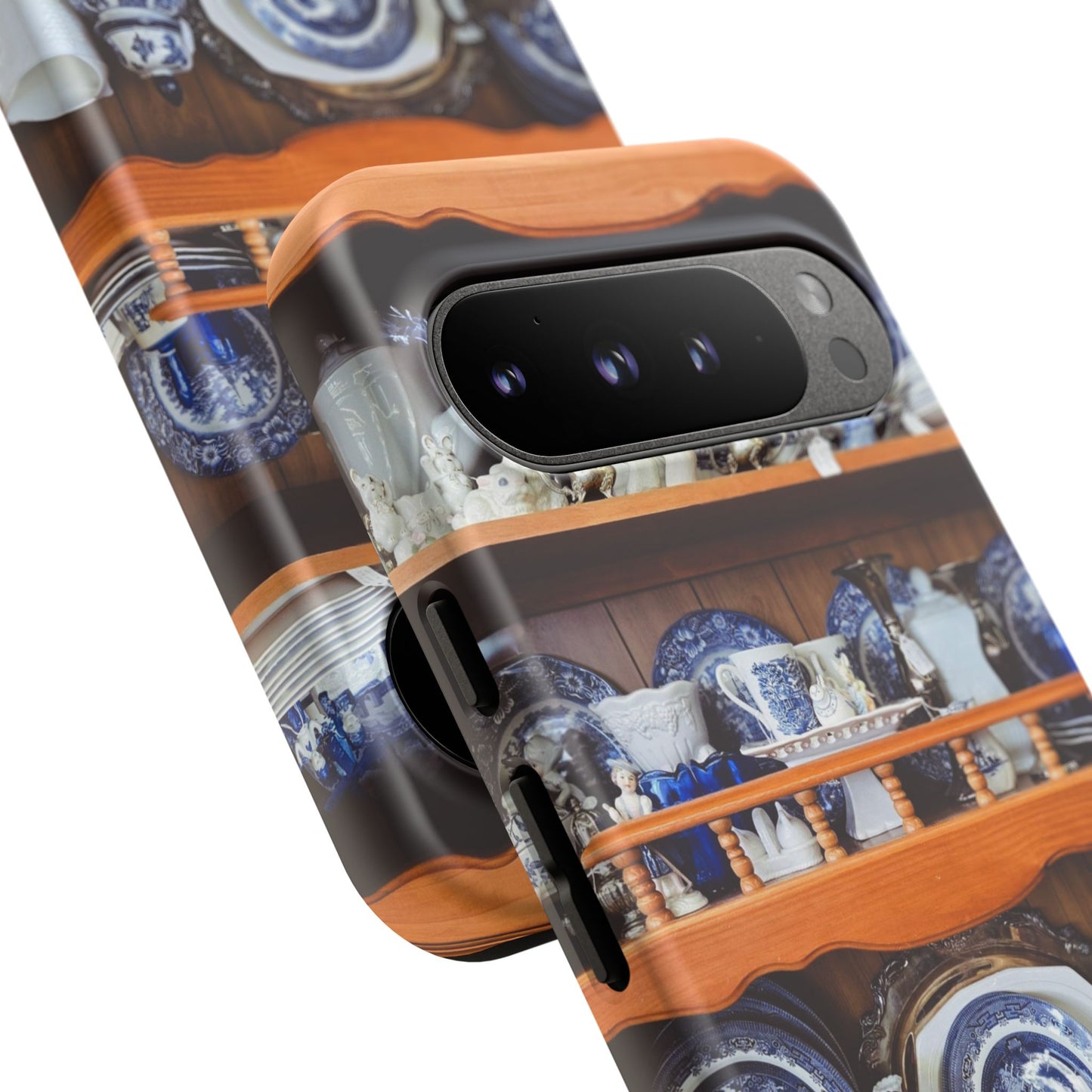 Blue & White China Tough Phone Case, Vintage Curio Shelf iPhone Samsung Google Pixel Cover