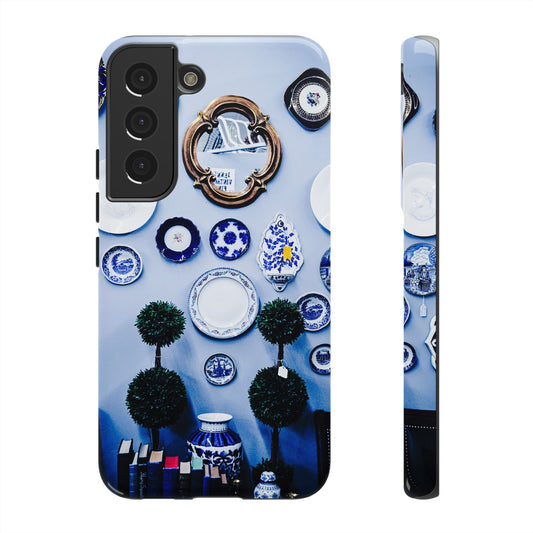 Decorative Phone Case with Blue Plate Design, Vintage Phone Cover, Unique Gift for Phone Lovers, Wall Art Vibe