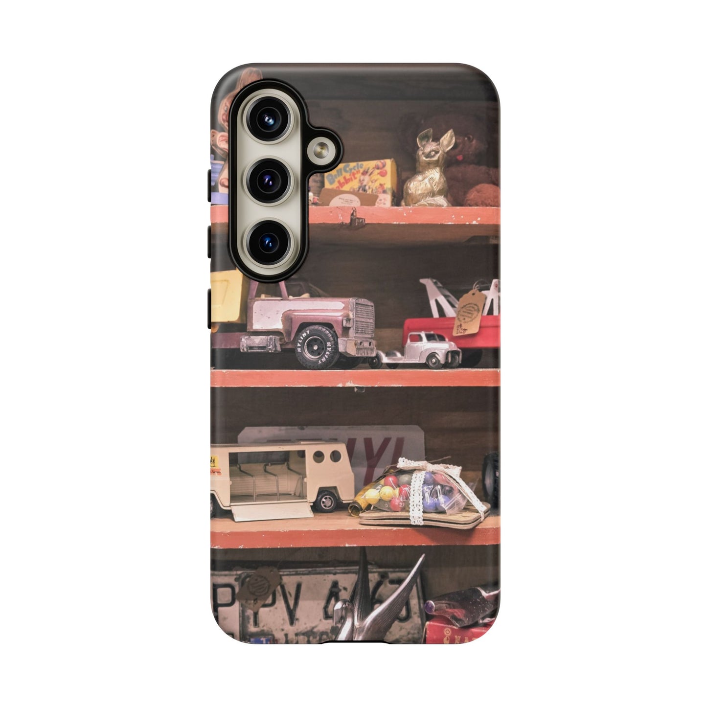 Vintage Toy Shelf Tough Phone Case, Nostalgic Collector Gift for iPhone, Samsung & Google Pixel