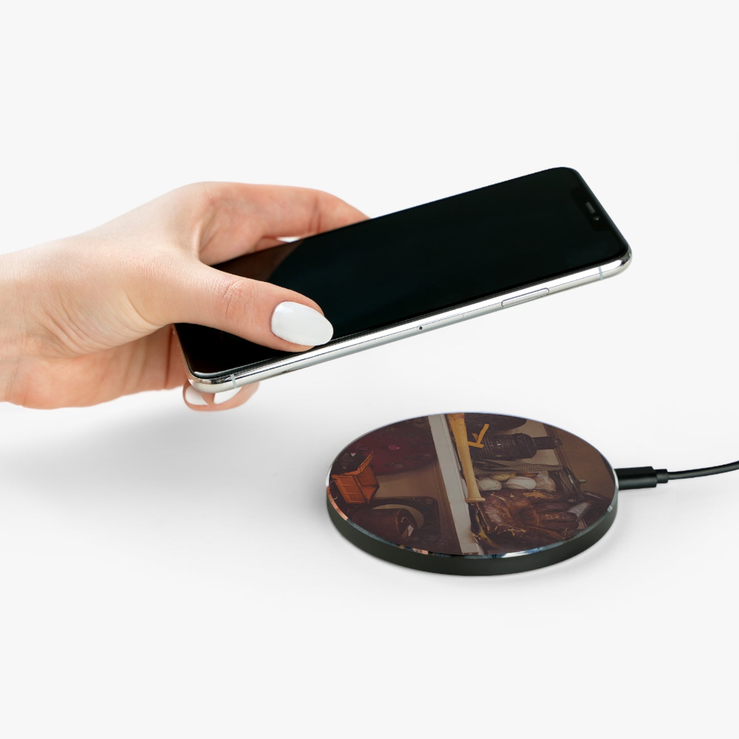 Vintage Baseball Wireless Charger, Rustic Father’s Day Gift for Dad, Qi Charging Pad