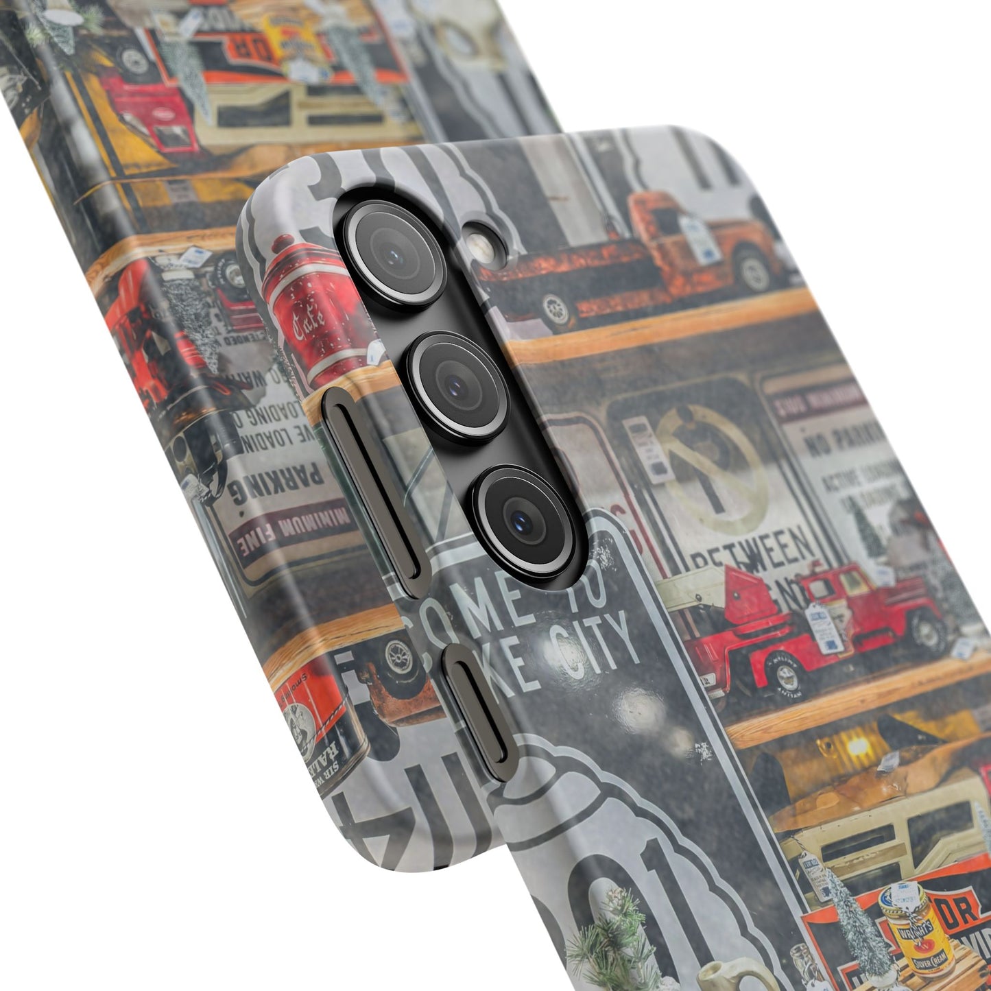 Vintage Toy Fire Truck Snap Case | Retro Truck Phone Case, Road Sign Collage