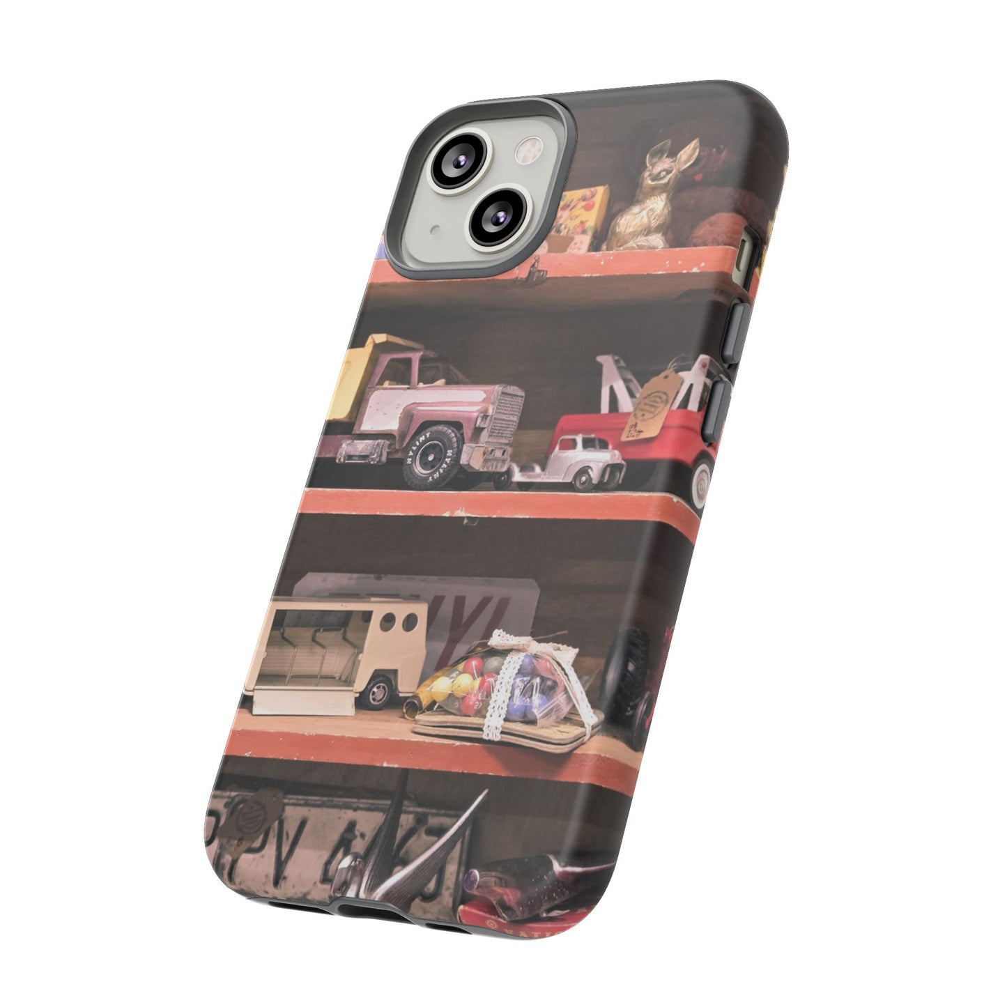 Vintage Toy Shelf Tough Phone Case, Nostalgic Collector Gift for iPhone, Samsung & Google Pixel