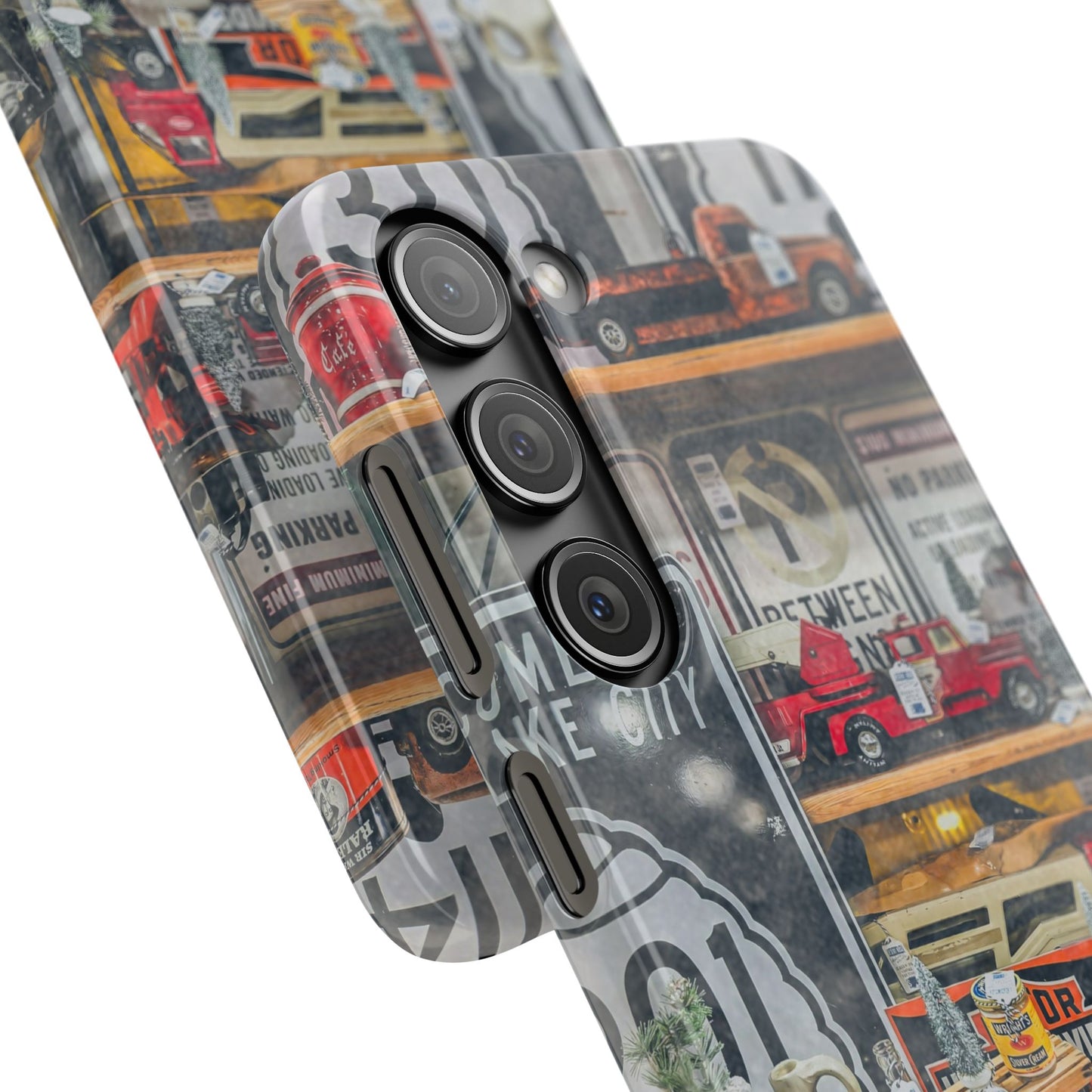 Vintage Toy Fire Truck Snap Case | Retro Truck Phone Case, Road Sign Collage