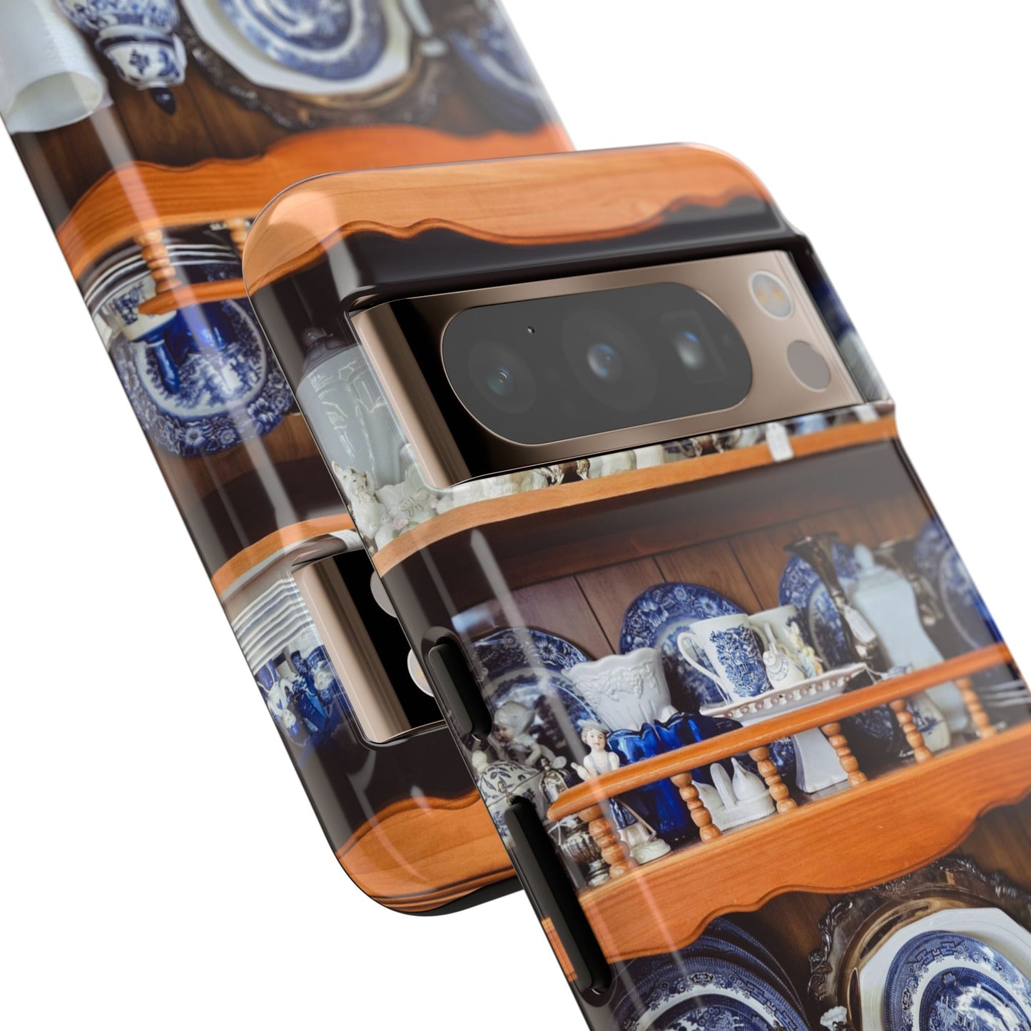 Blue & White China Tough Phone Case, Vintage Curio Shelf iPhone Samsung Google Pixel Cover