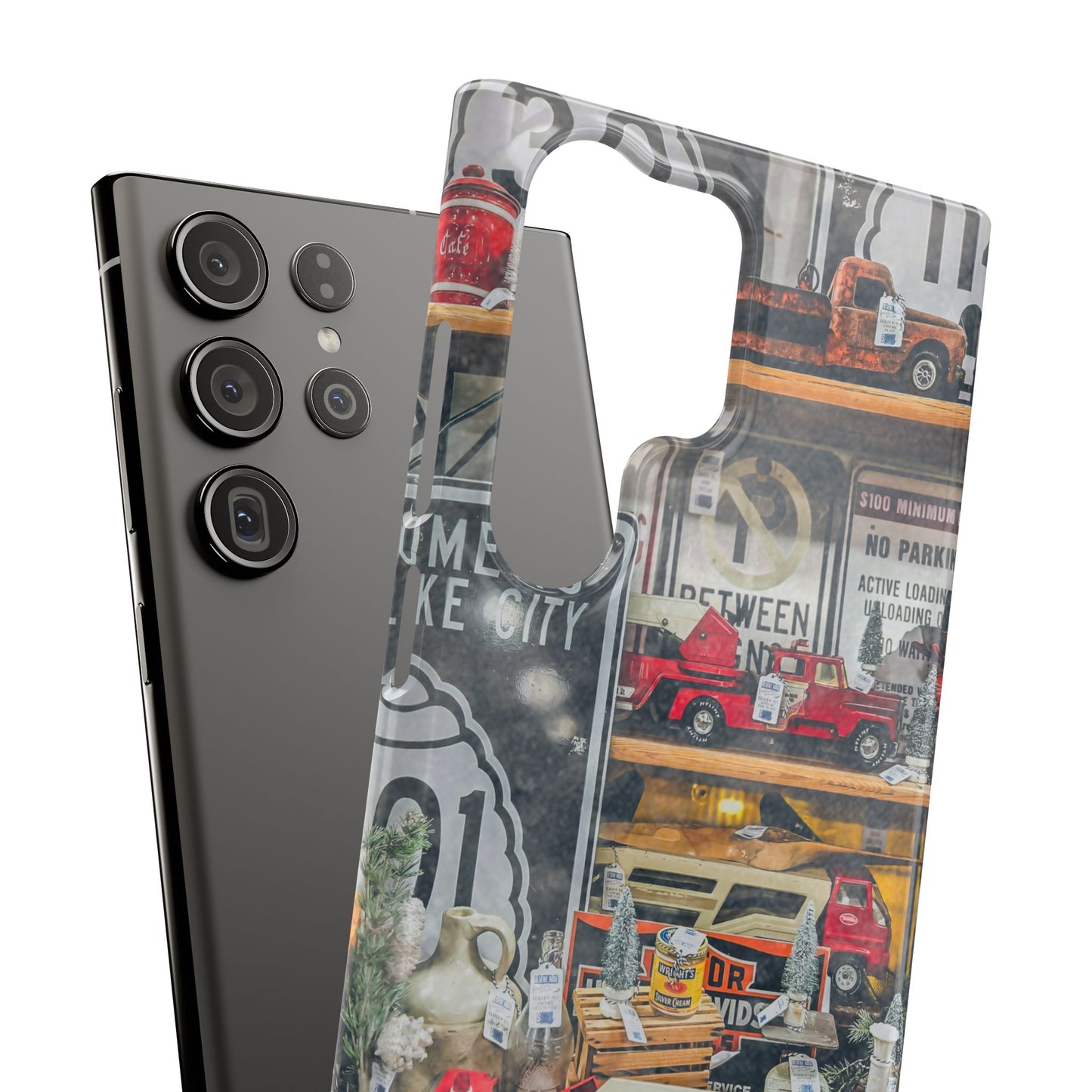 Vintage Toy Fire Truck Snap Case | Retro Truck Phone Case, Road Sign Collage