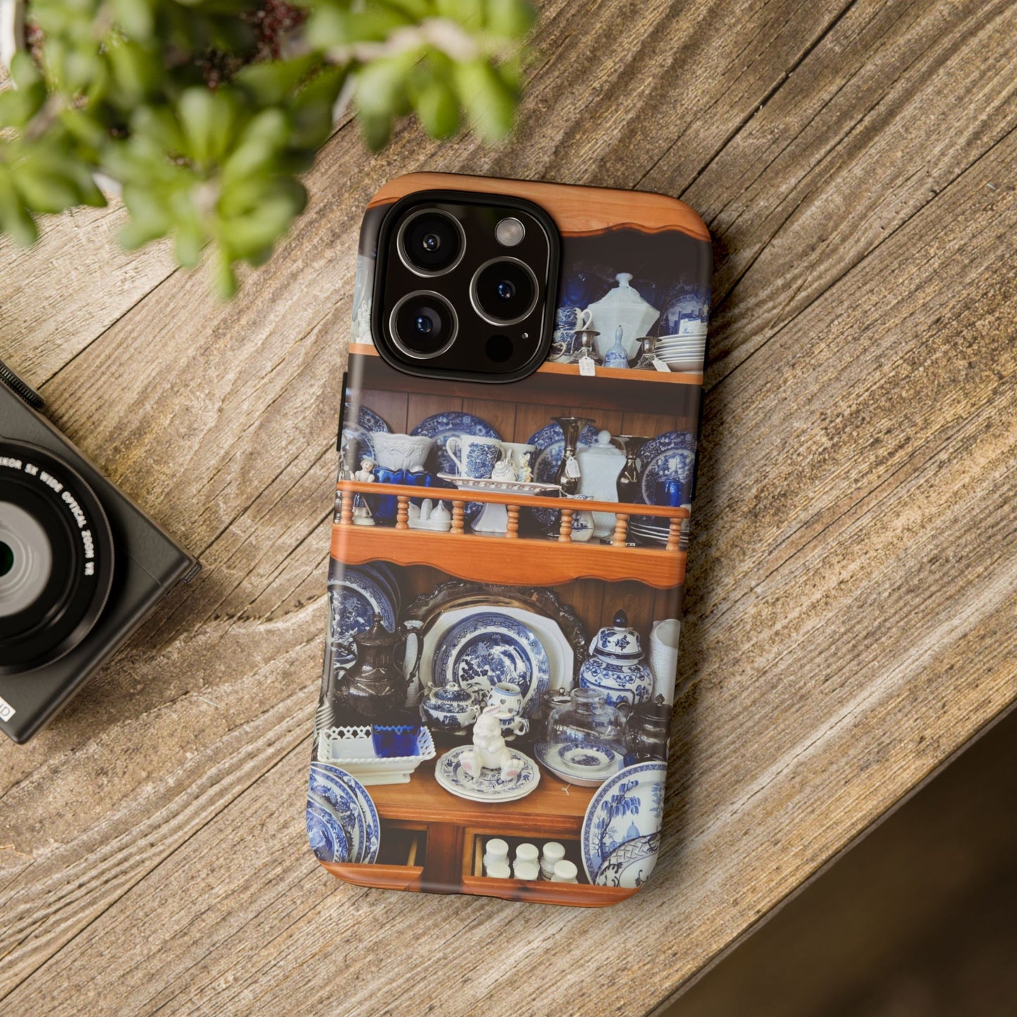 Blue & White China Tough Phone Case, Vintage Curio Shelf iPhone Samsung Google Pixel Cover