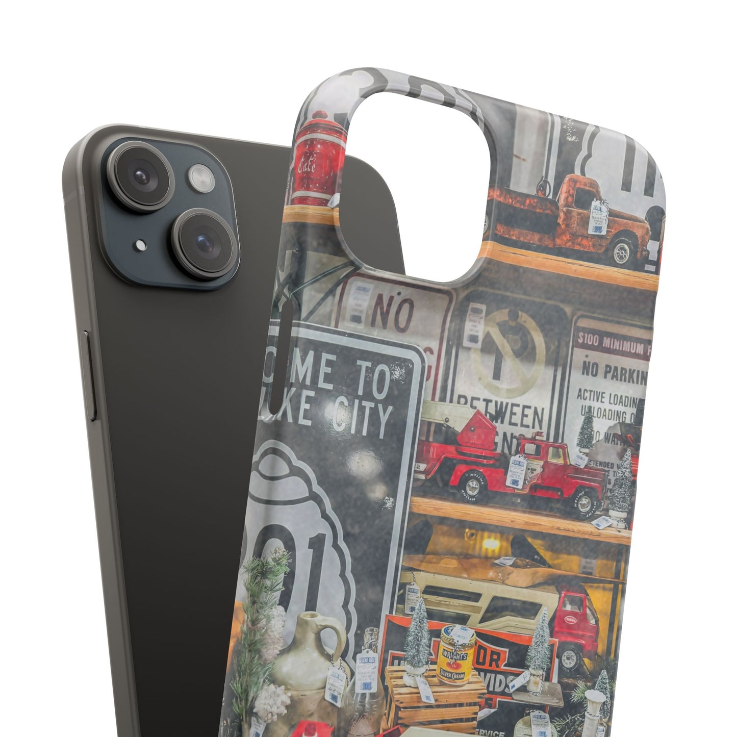 Vintage Toy Fire Truck Snap Case | Retro Truck Phone Case, Road Sign Collage