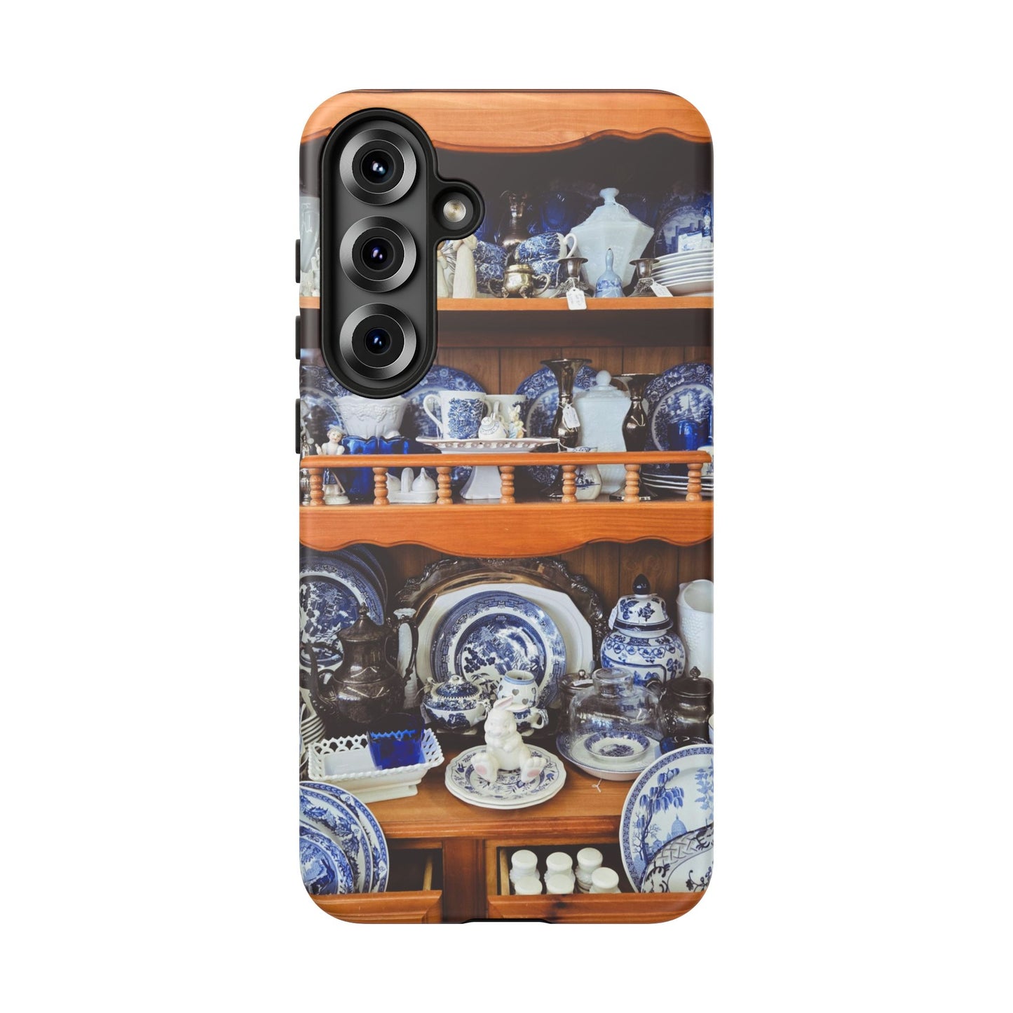 Blue & White China Tough Phone Case, Vintage Curio Shelf iPhone Samsung Google Pixel Cover