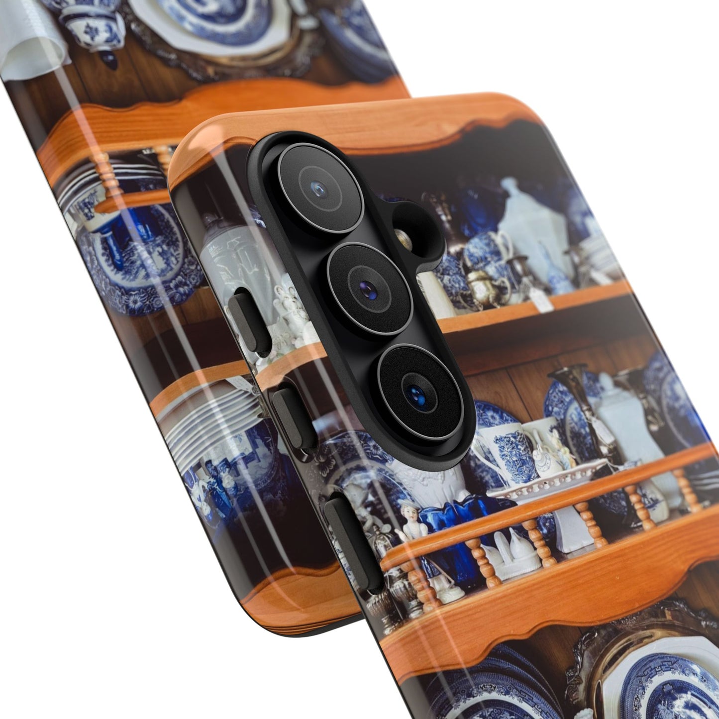Blue & White China Tough Phone Case, Vintage Curio Shelf iPhone Samsung Google Pixel Cover