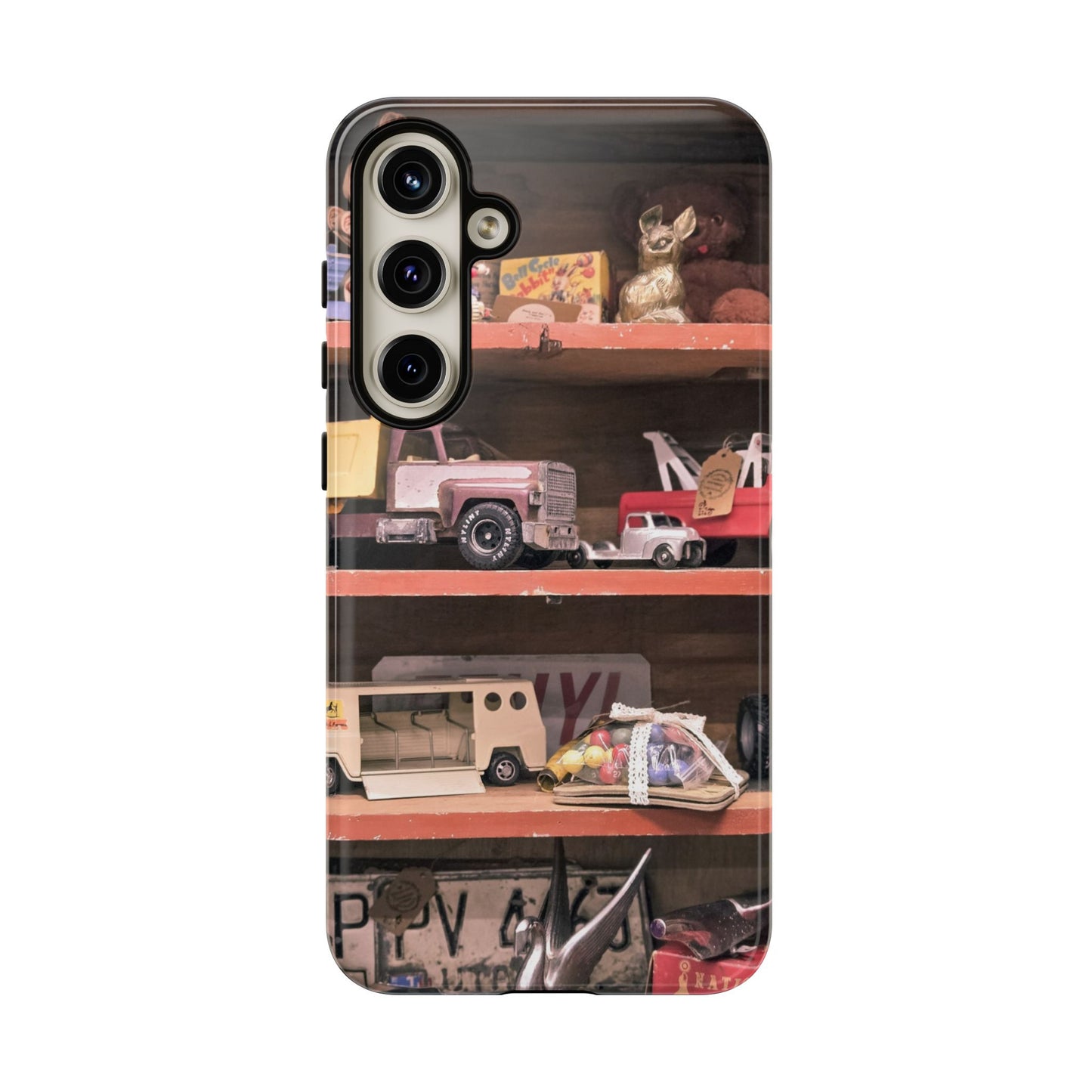 Vintage Toy Shelf Tough Phone Case, Nostalgic Collector Gift for iPhone, Samsung & Google Pixel