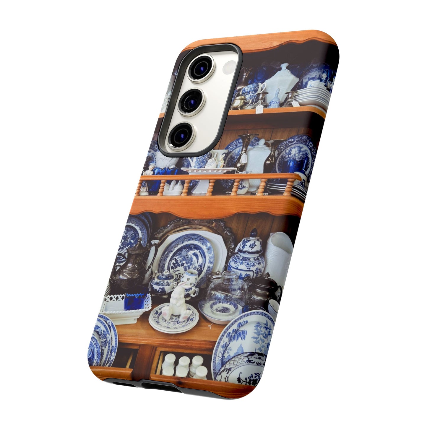 Blue & White China Tough Phone Case, Vintage Curio Shelf iPhone Samsung Google Pixel Cover