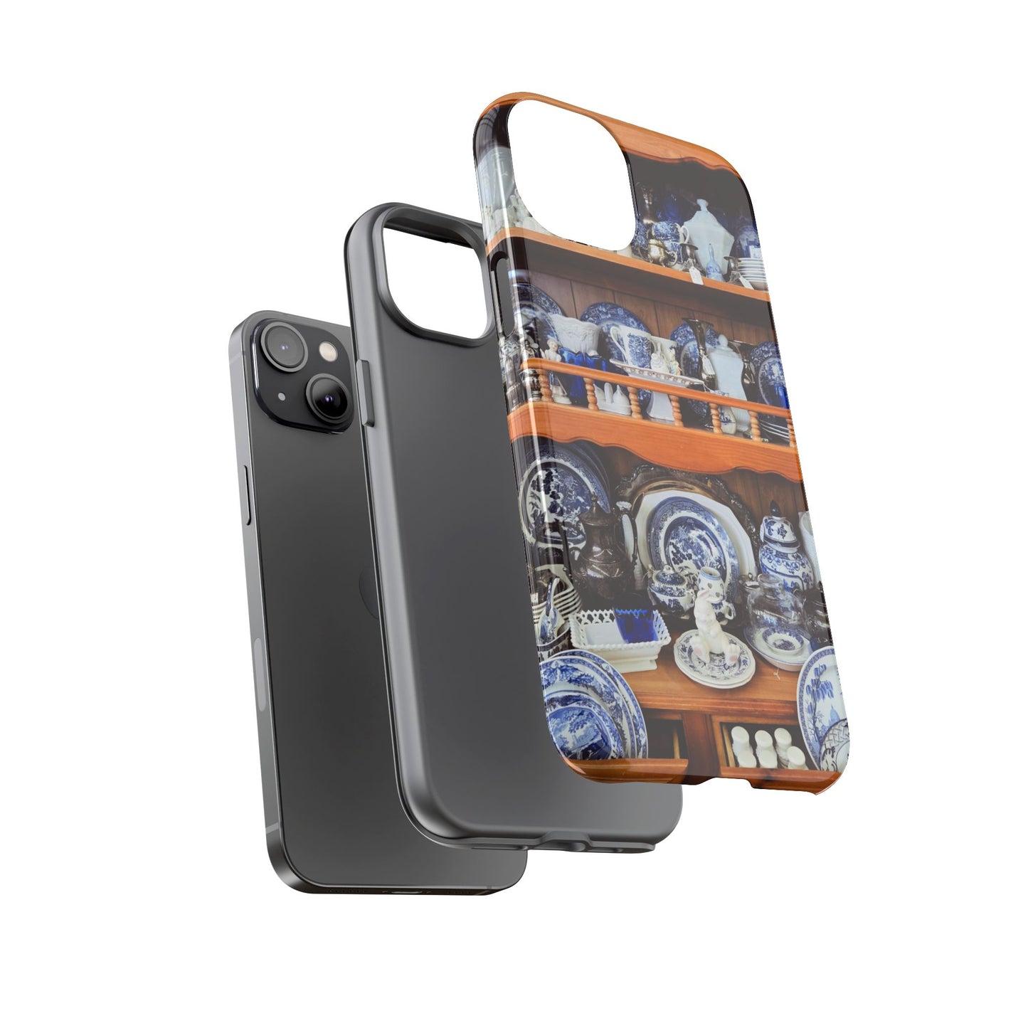 Blue & White China Tough Phone Case, Vintage Curio Shelf iPhone Samsung Google Pixel Cover