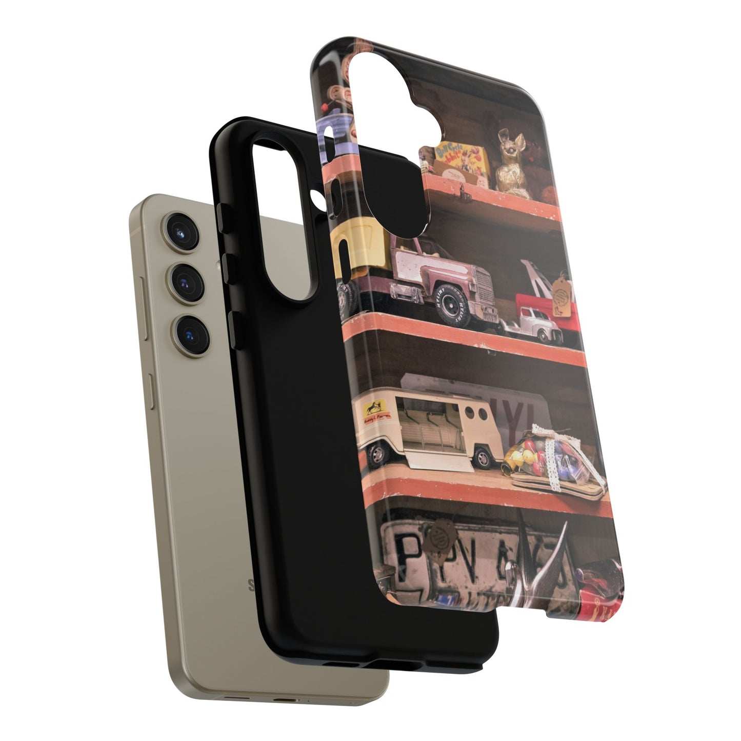 Vintage Toy Shelf Tough Phone Case, Nostalgic Collector Gift for iPhone, Samsung & Google Pixel