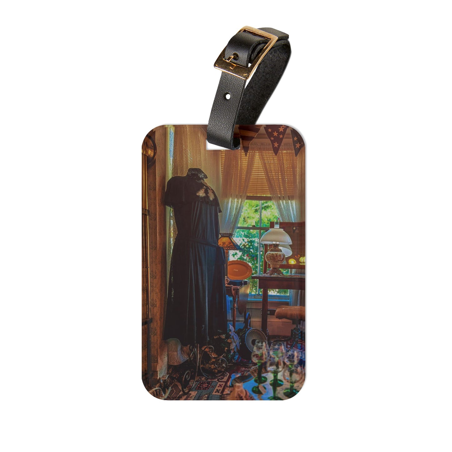 Vintage Cottage Luggage Tag--Acrylic Suitcase ID Tag with Leather Strap