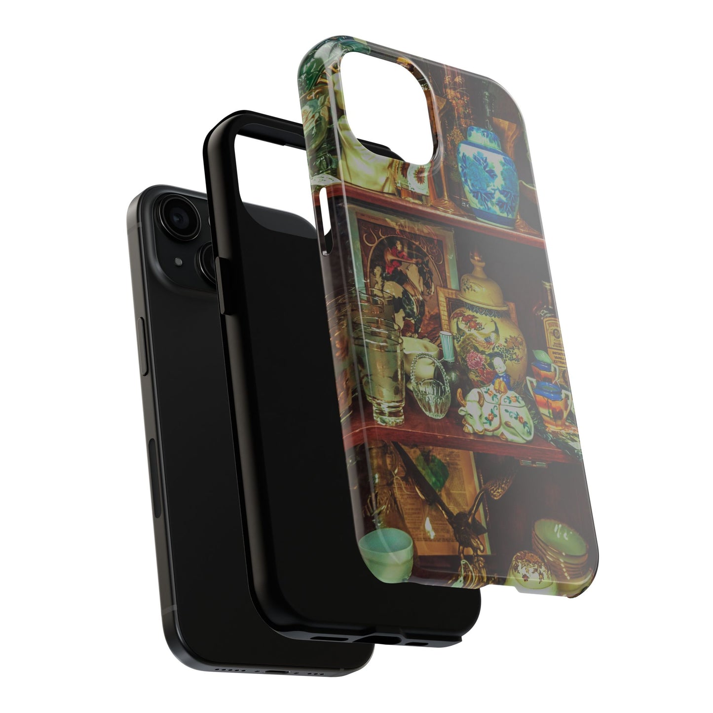 Vintage Curio Cabinet Tough Phone Case, Antique Shelf iPhone & Samsung Cover, Gift for Vintage Decor Lovers
