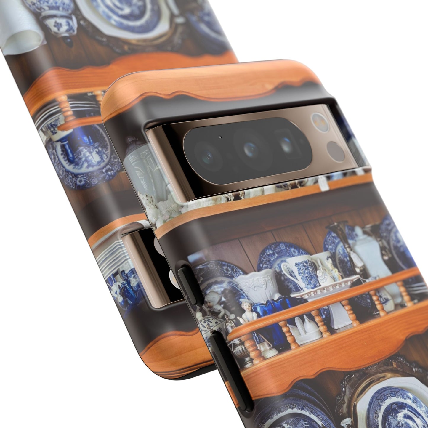 Blue & White China Tough Phone Case, Vintage Curio Shelf iPhone Samsung Google Pixel Cover