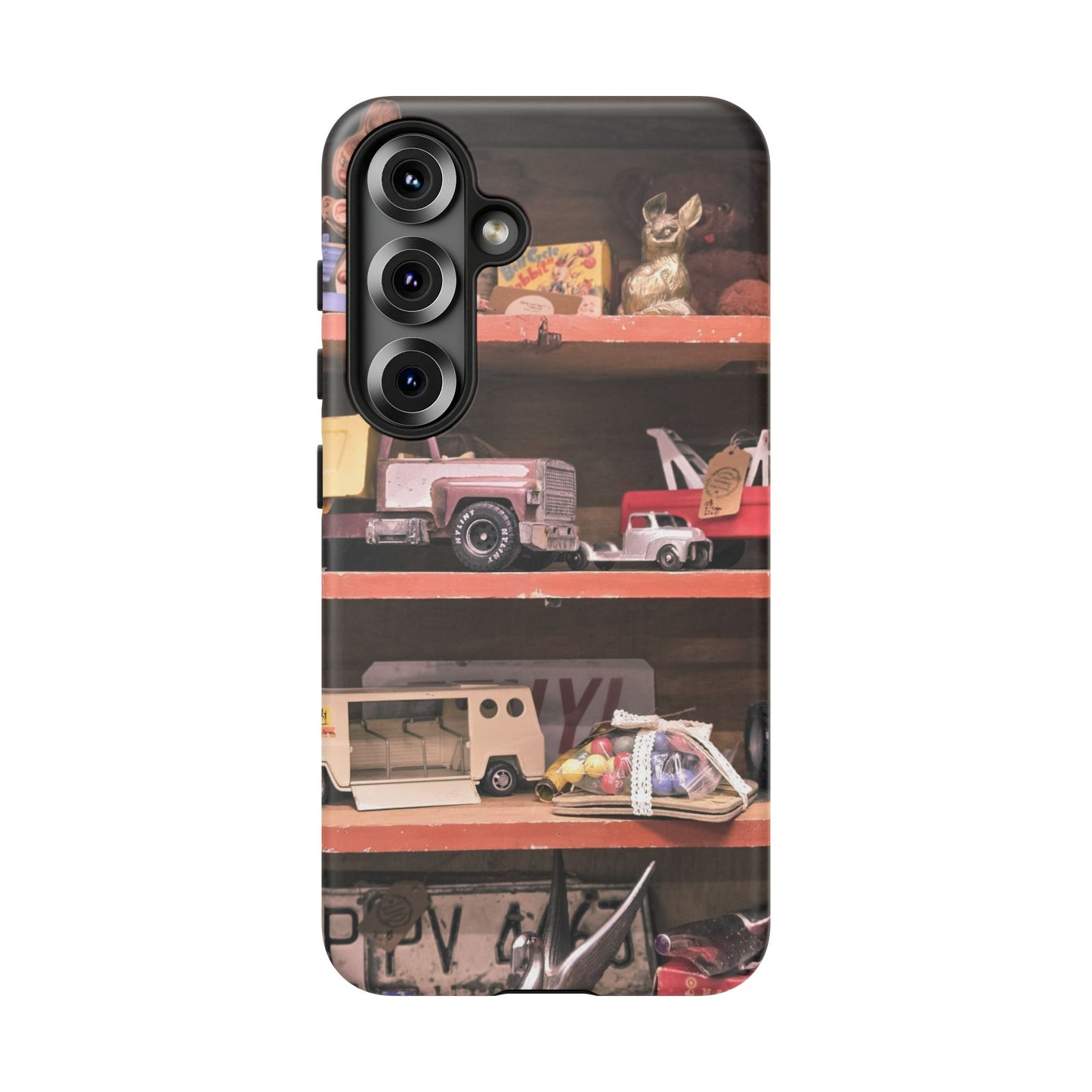 Vintage Toy Shelf Tough Phone Case, Nostalgic Collector Gift for iPhone, Samsung & Google Pixel