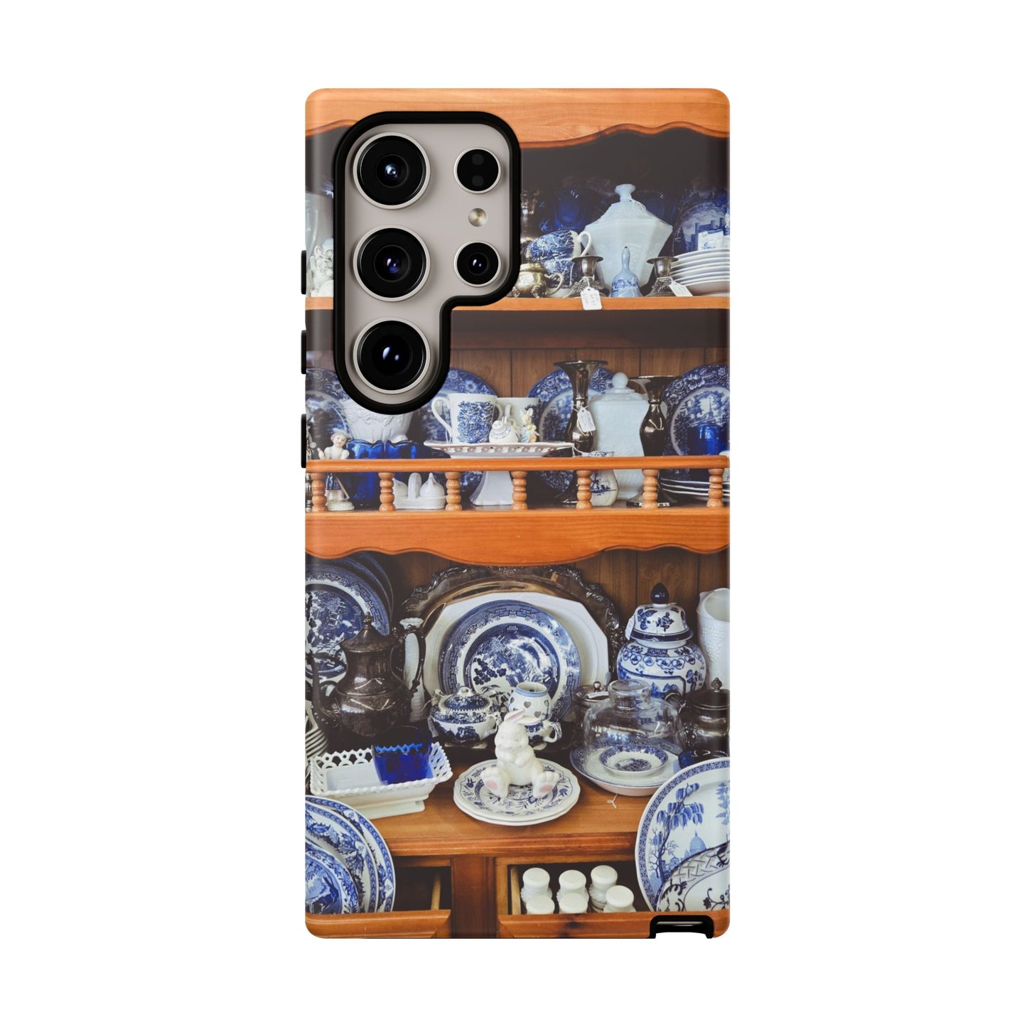 Blue & White China Tough Phone Case, Vintage Curio Shelf iPhone Samsung Google Pixel Cover