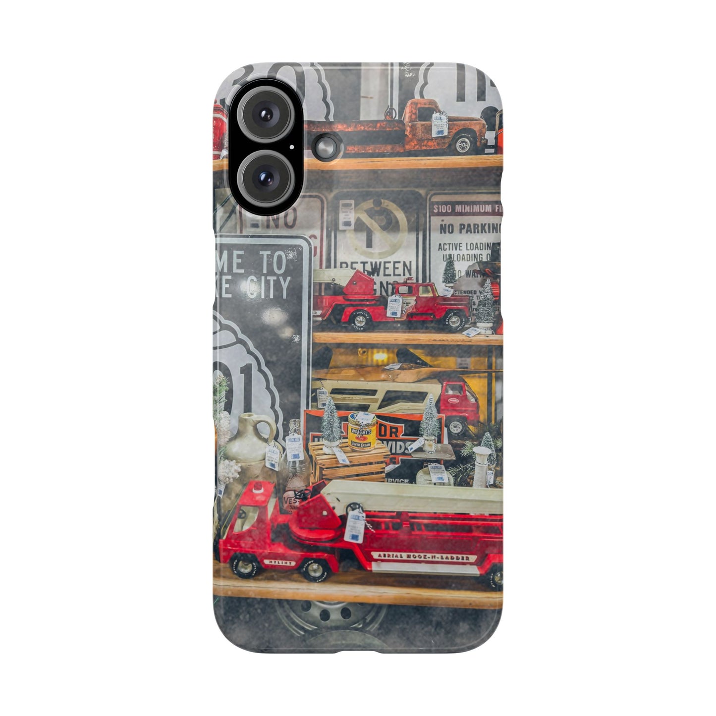 Vintage Toy Fire Truck Snap Case | Retro Truck Phone Case, Road Sign Collage