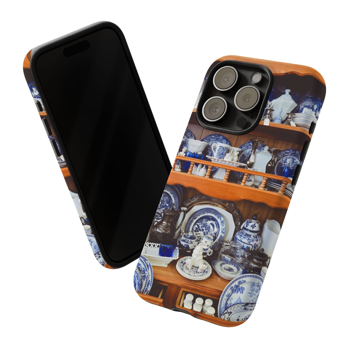 Blue & White China Tough Phone Case, Vintage Curio Shelf iPhone Samsung Google Pixel Cover