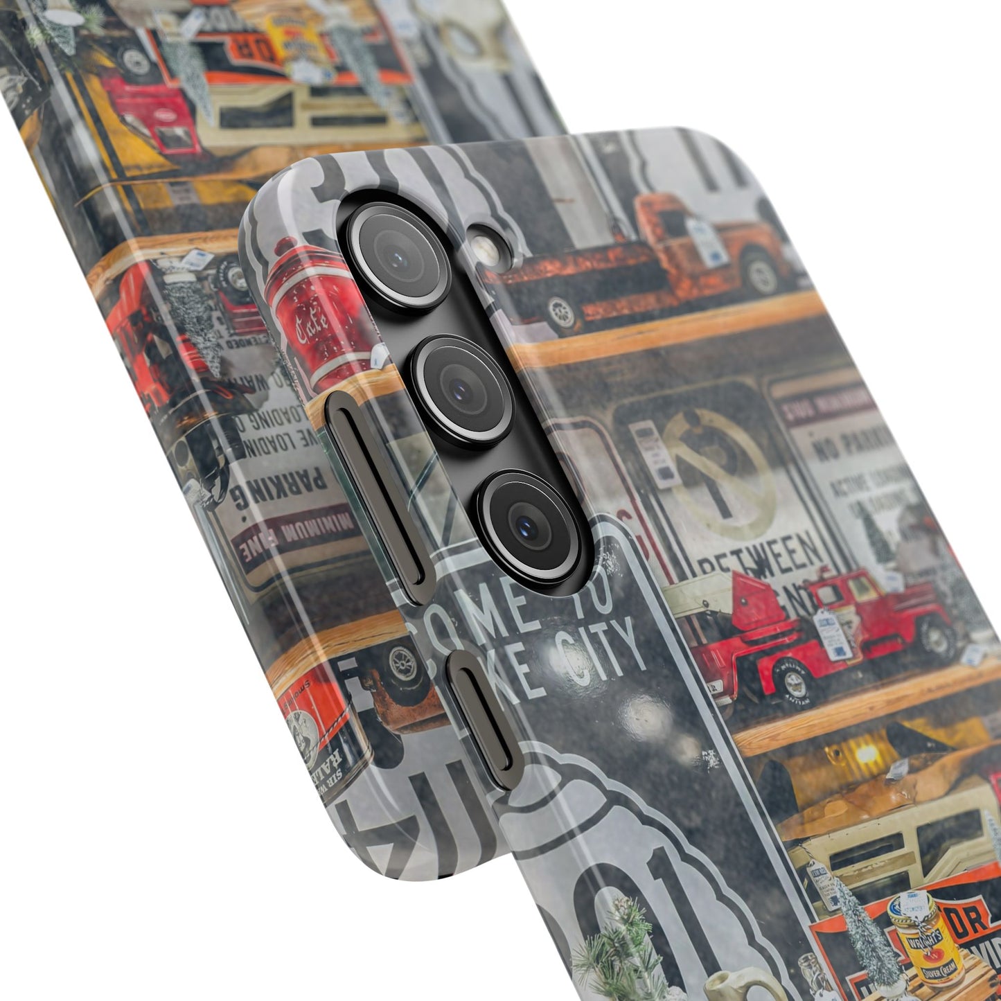 Vintage Toy Fire Truck Snap Case | Retro Truck Phone Case, Road Sign Collage