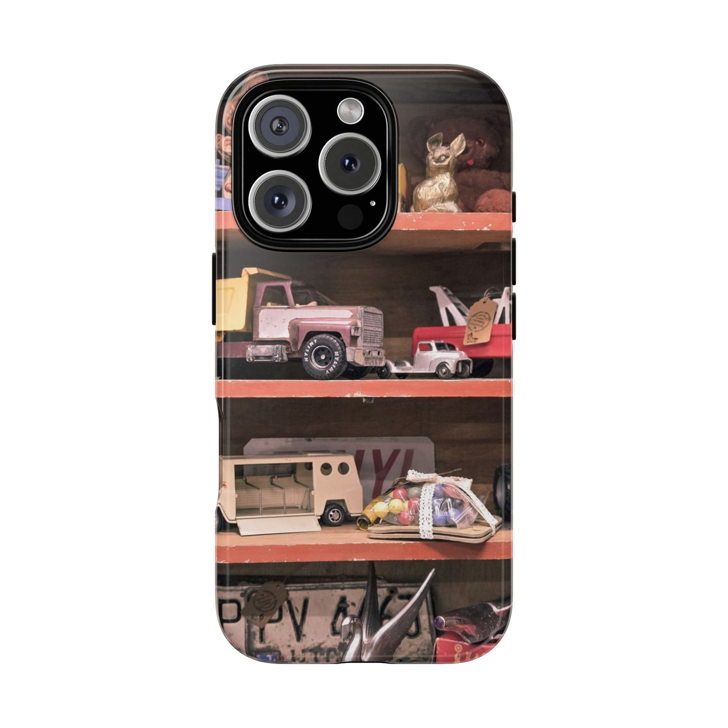 Vintage Toy Shelf Tough Phone Case, Nostalgic Collector Gift for iPhone, Samsung & Google Pixel