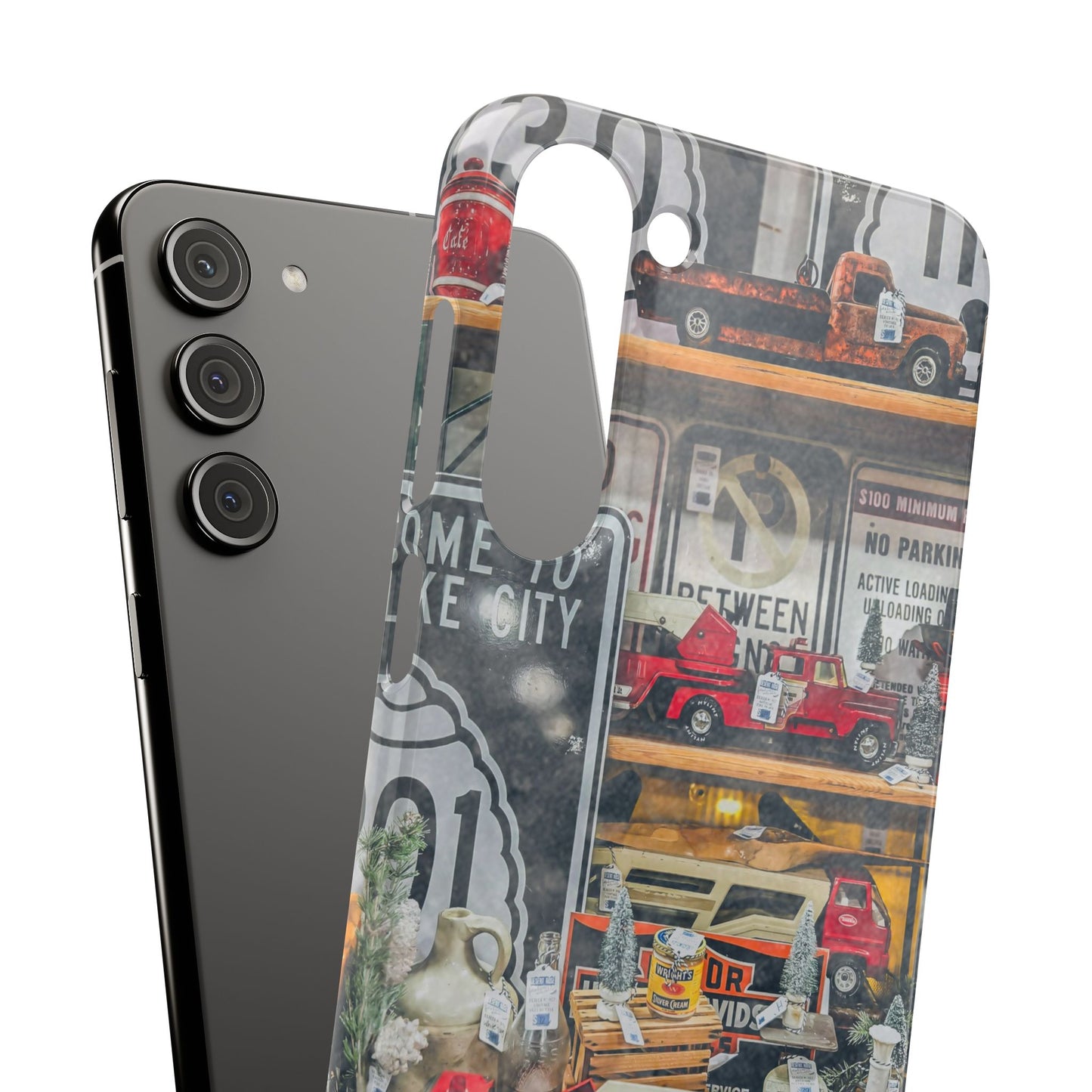 Vintage Toy Fire Truck Snap Case | Retro Truck Phone Case, Road Sign Collage