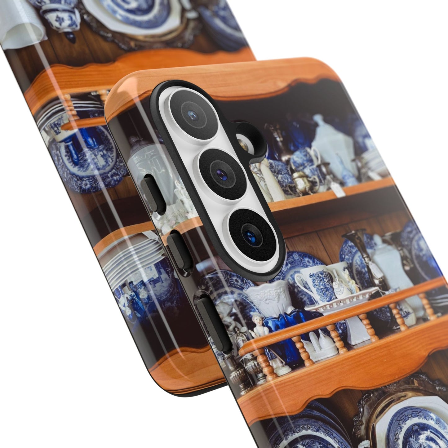 Blue & White China Tough Phone Case, Vintage Curio Shelf iPhone Samsung Google Pixel Cover
