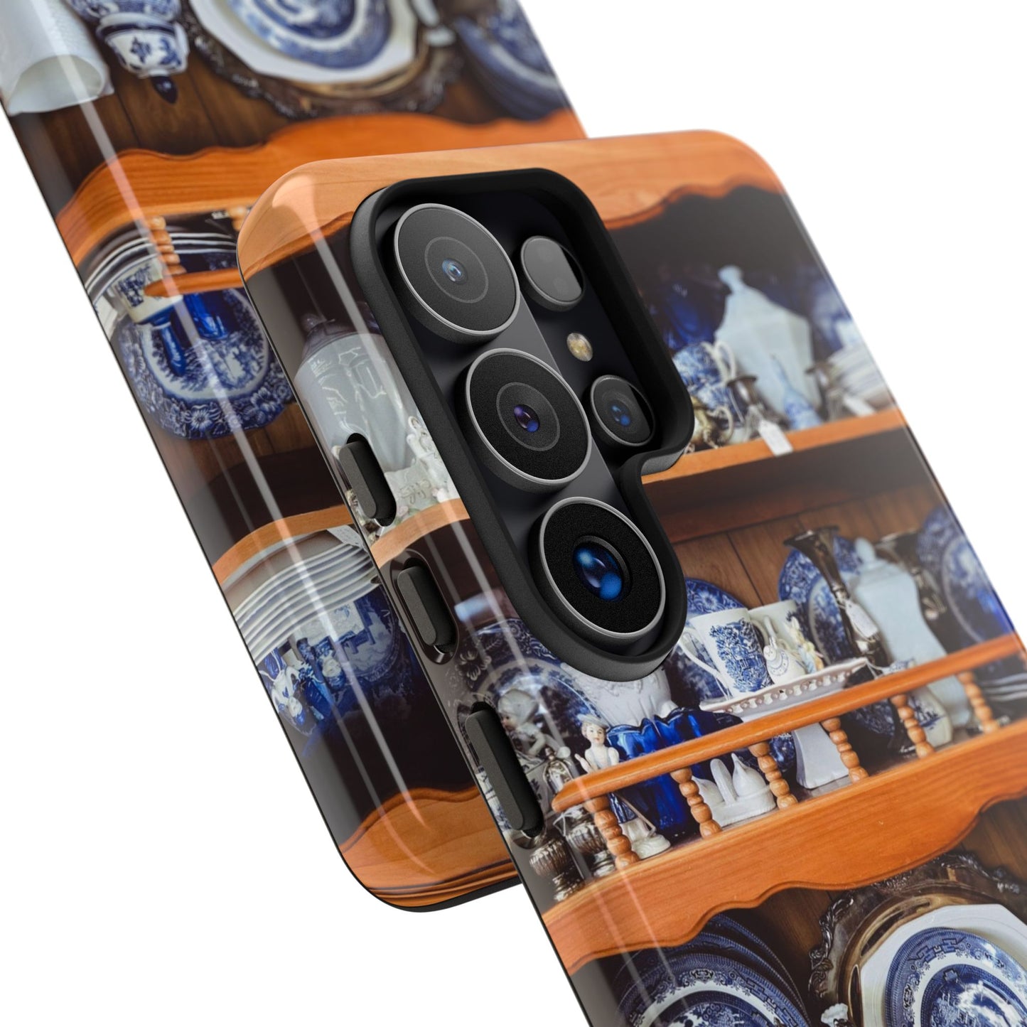 Blue & White China Tough Phone Case, Vintage Curio Shelf iPhone Samsung Google Pixel Cover