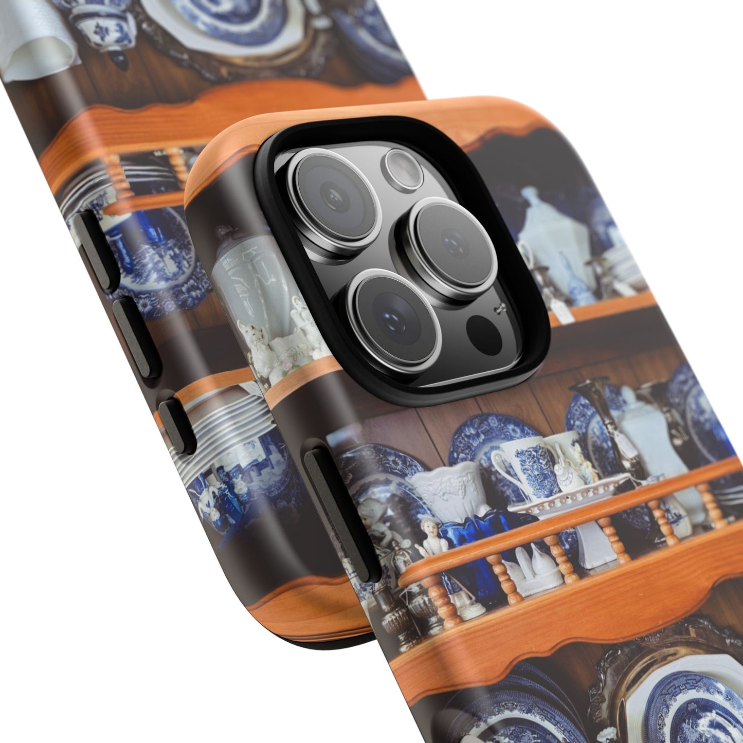 Blue & White China Tough Phone Case, Vintage Curio Shelf iPhone Samsung Google Pixel Cover