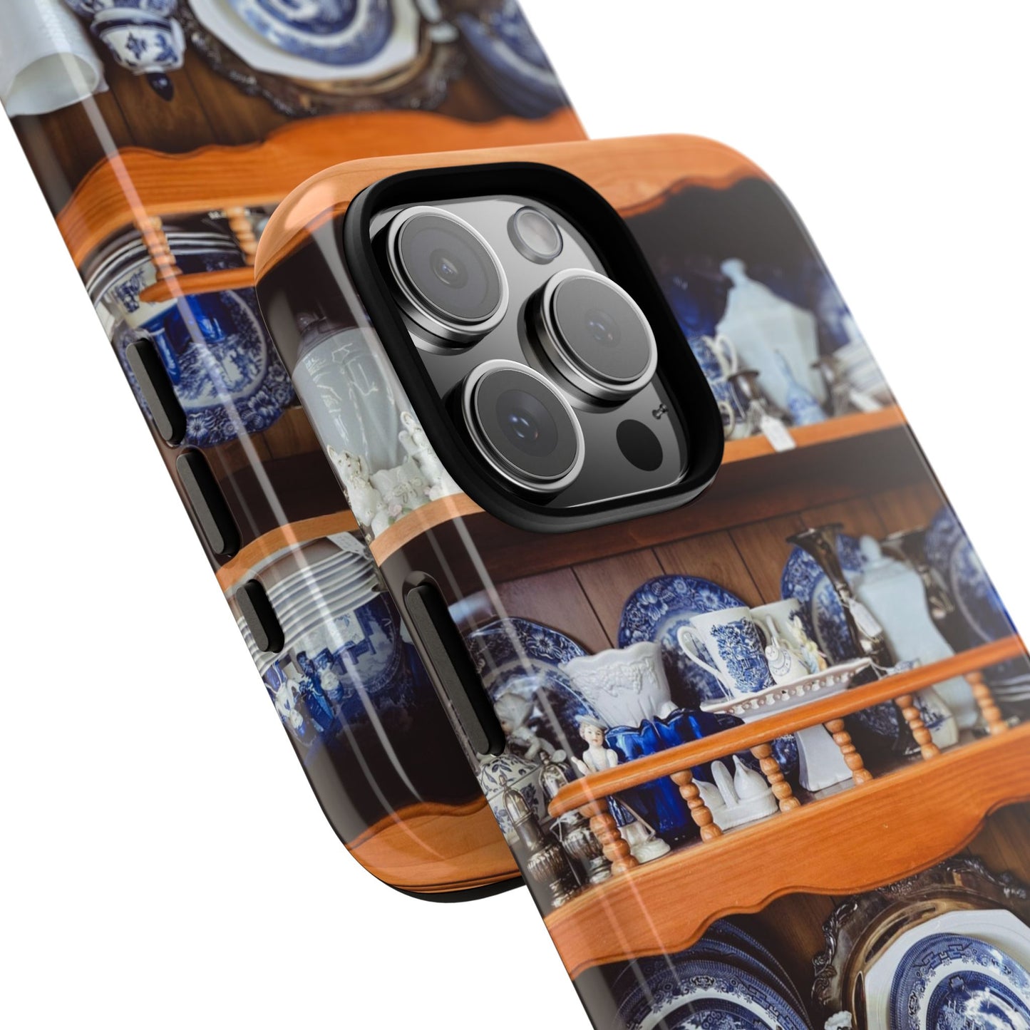 Blue & White China Tough Phone Case, Vintage Curio Shelf iPhone Samsung Google Pixel Cover