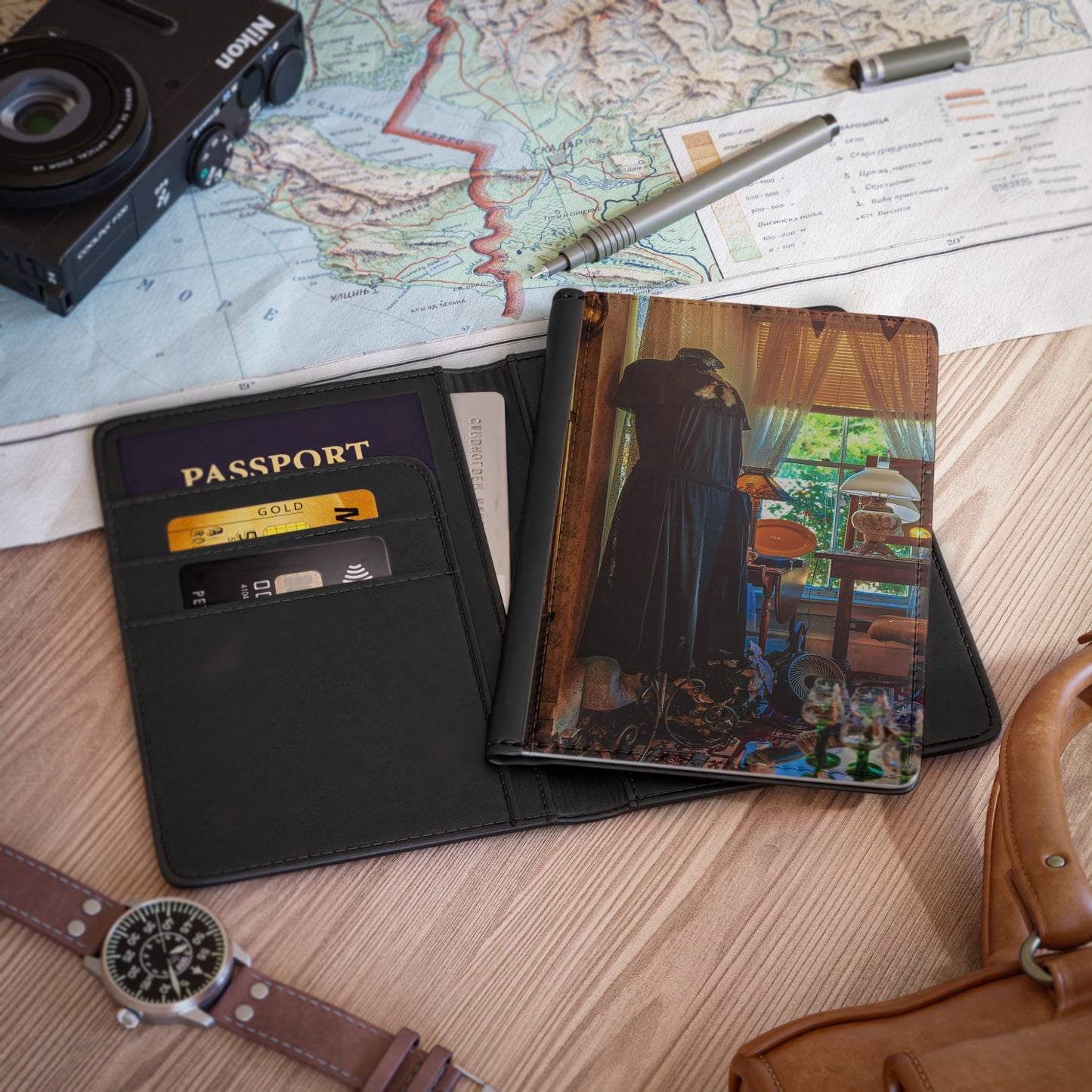 Vintage Cottage Passport Cover--RFID Blocking Faux Leather Travel Wallet