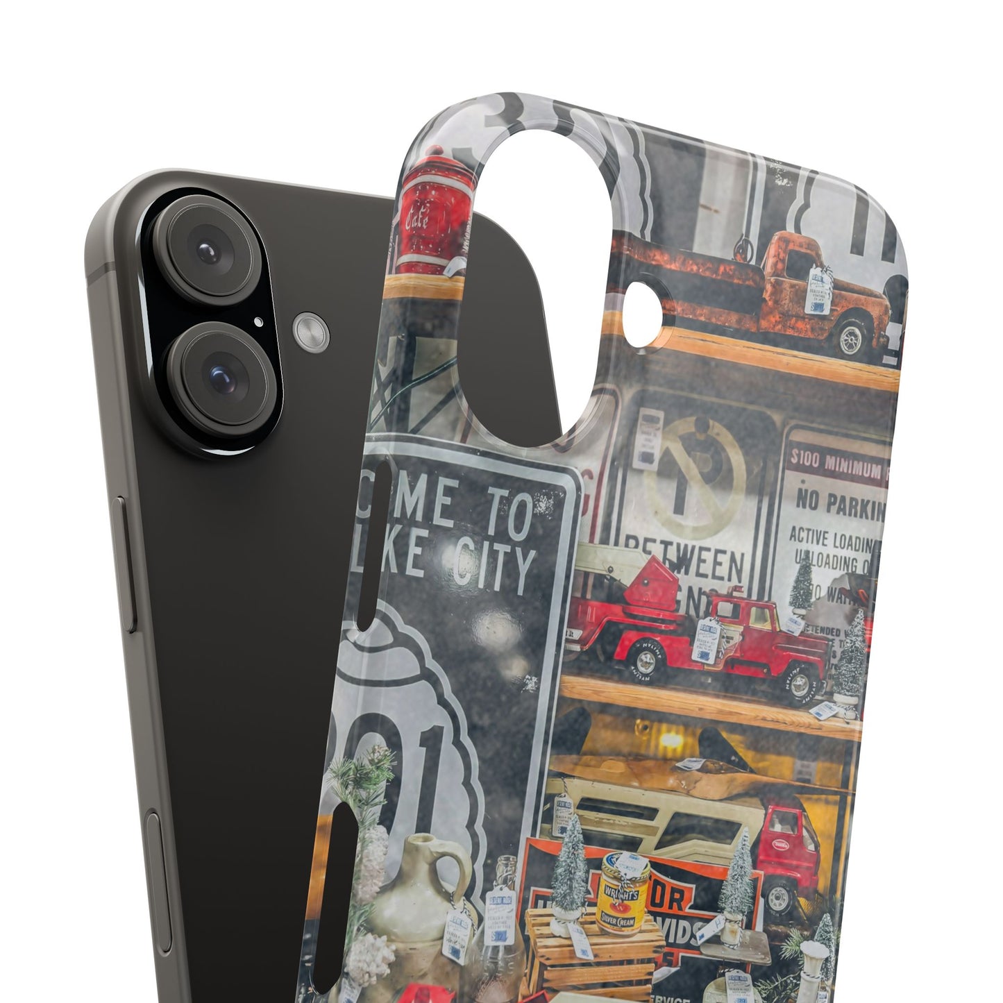Vintage Toy Fire Truck Snap Case | Retro Truck Phone Case, Road Sign Collage