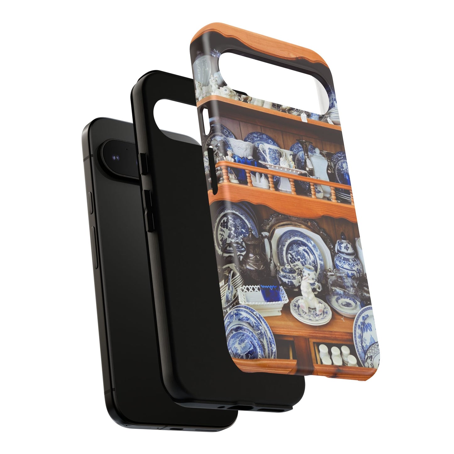 Blue & White China Tough Phone Case, Vintage Curio Shelf iPhone Samsung Google Pixel Cover