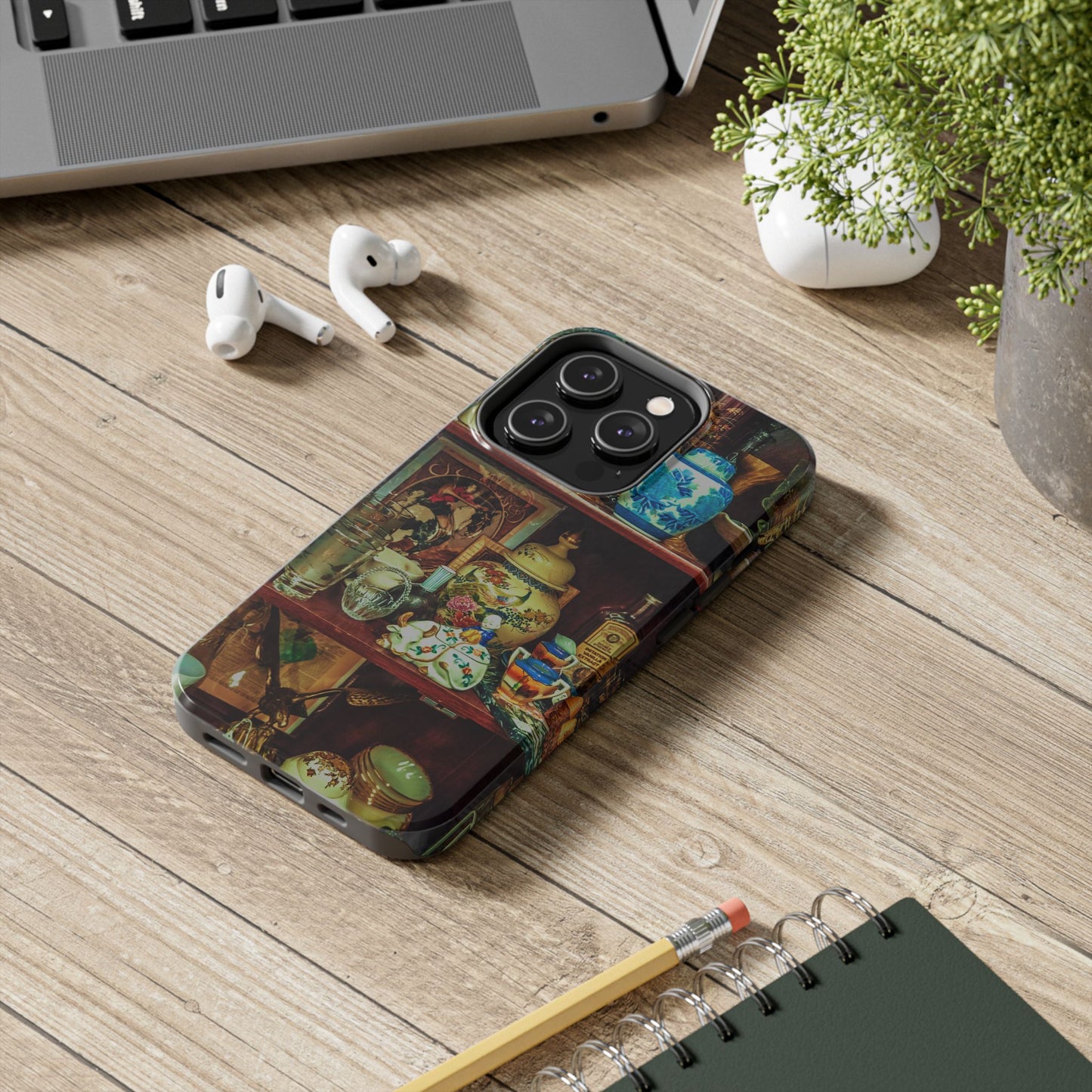 Vintage Curio Cabinet Tough Phone Case, Antique Shelf iPhone & Samsung Cover, Gift for Vintage Decor Lovers