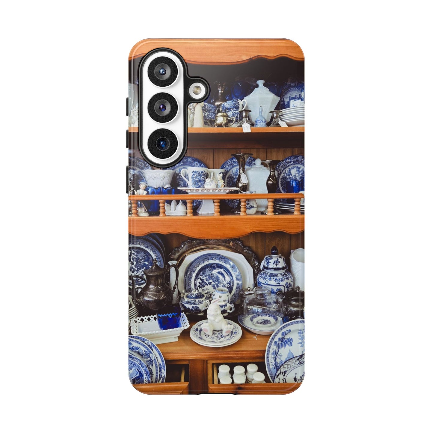 Blue & White China Tough Phone Case, Vintage Curio Shelf iPhone Samsung Google Pixel Cover