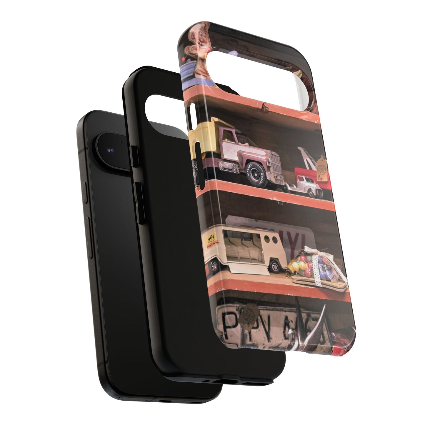 Vintage Toy Shelf Tough Phone Case, Nostalgic Collector Gift for iPhone, Samsung & Google Pixel