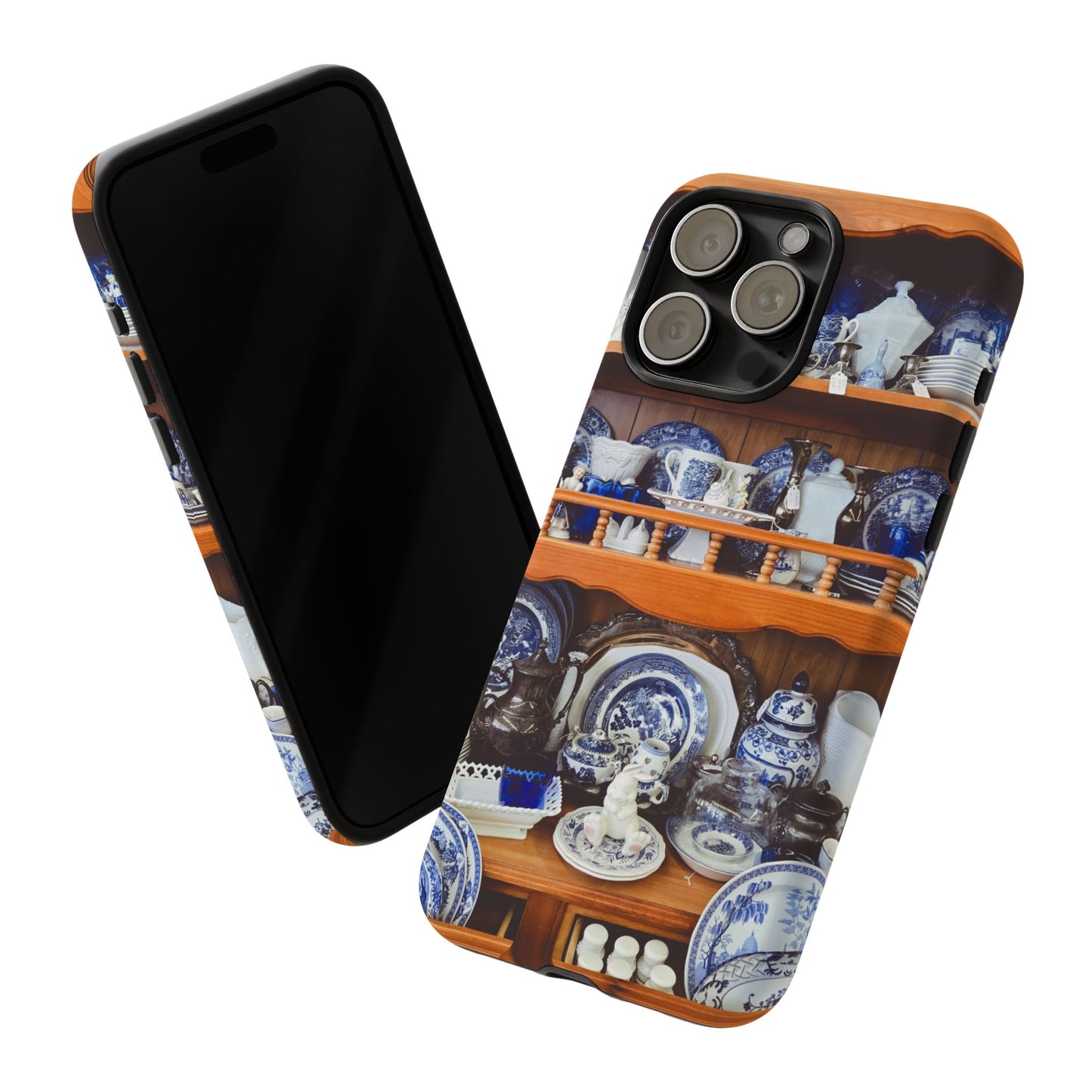 Blue & White China Tough Phone Case, Vintage Curio Shelf iPhone Samsung Google Pixel Cover