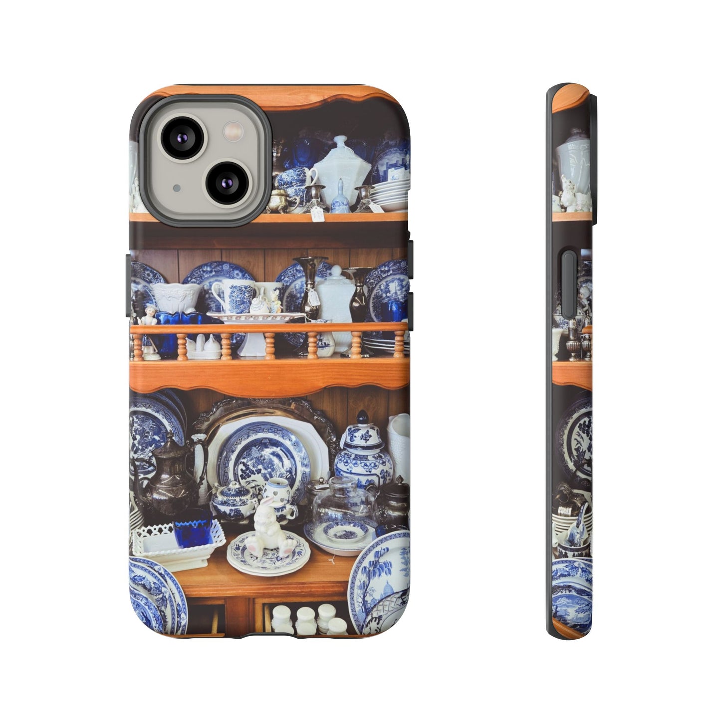 Blue & White China Tough Phone Case, Vintage Curio Shelf iPhone Samsung Google Pixel Cover