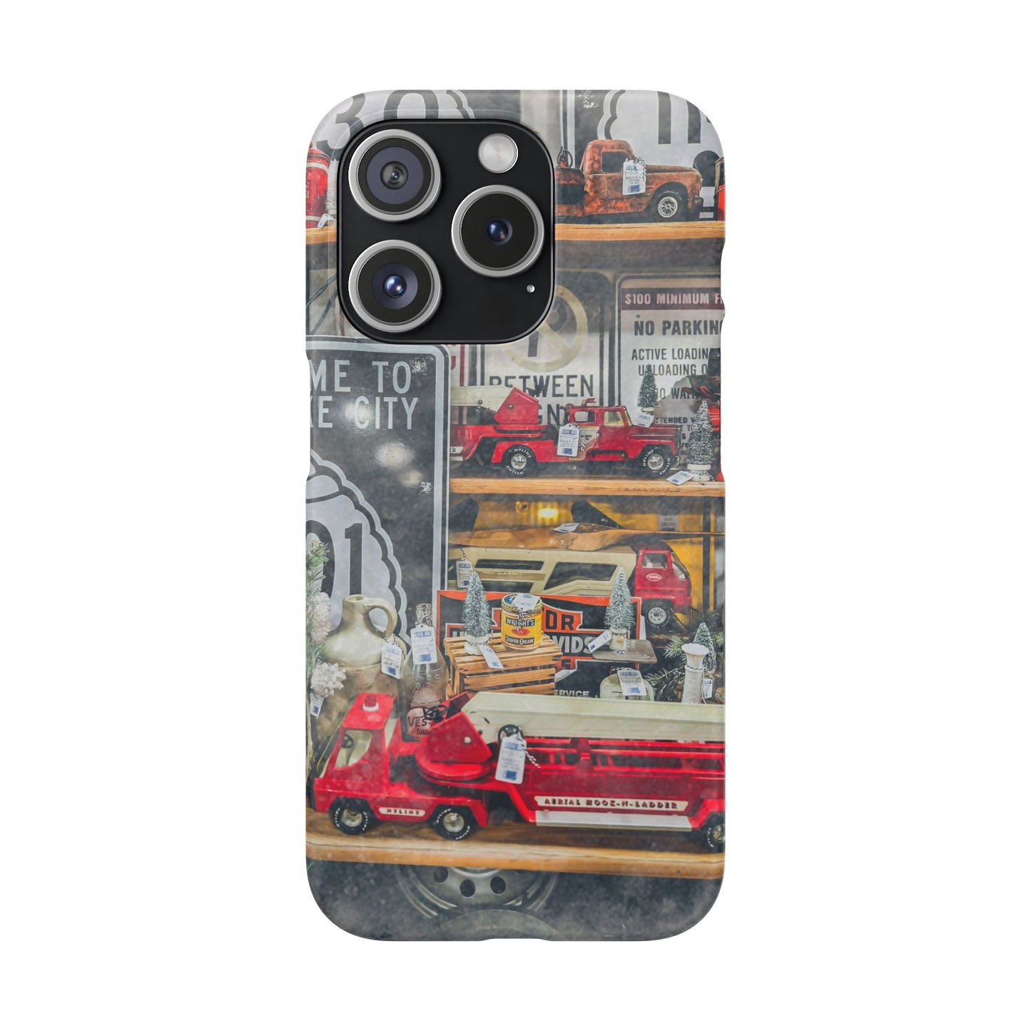Vintage Toy Fire Truck Snap Case | Retro Truck Phone Case, Road Sign Collage