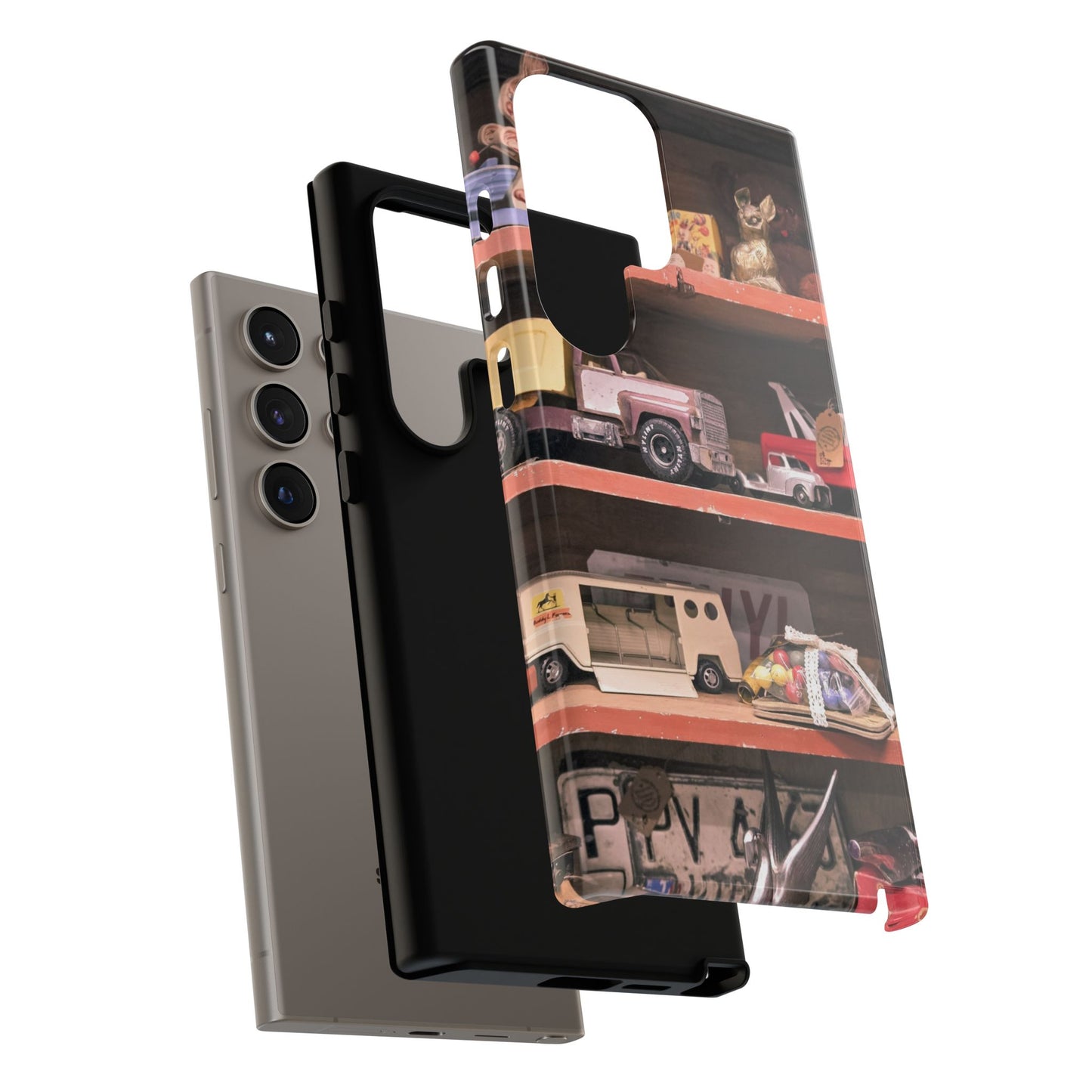 Vintage Toy Shelf Tough Phone Case, Nostalgic Collector Gift for iPhone, Samsung & Google Pixel