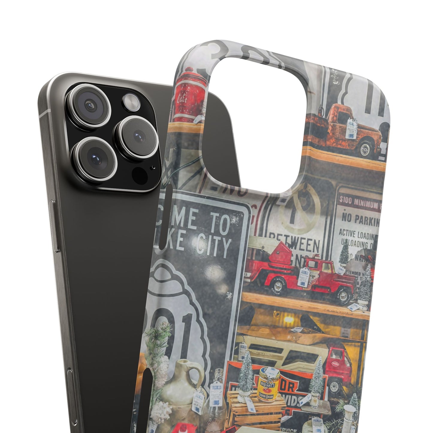 Vintage Toy Fire Truck Snap Case | Retro Truck Phone Case, Road Sign Collage