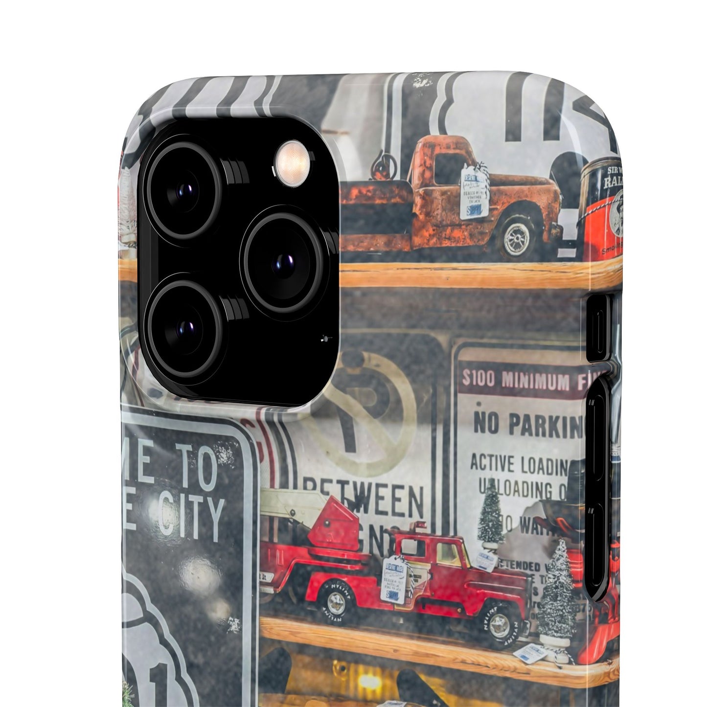 Vintage Toy Fire Truck Snap Case | Retro Truck Phone Case, Road Sign Collage