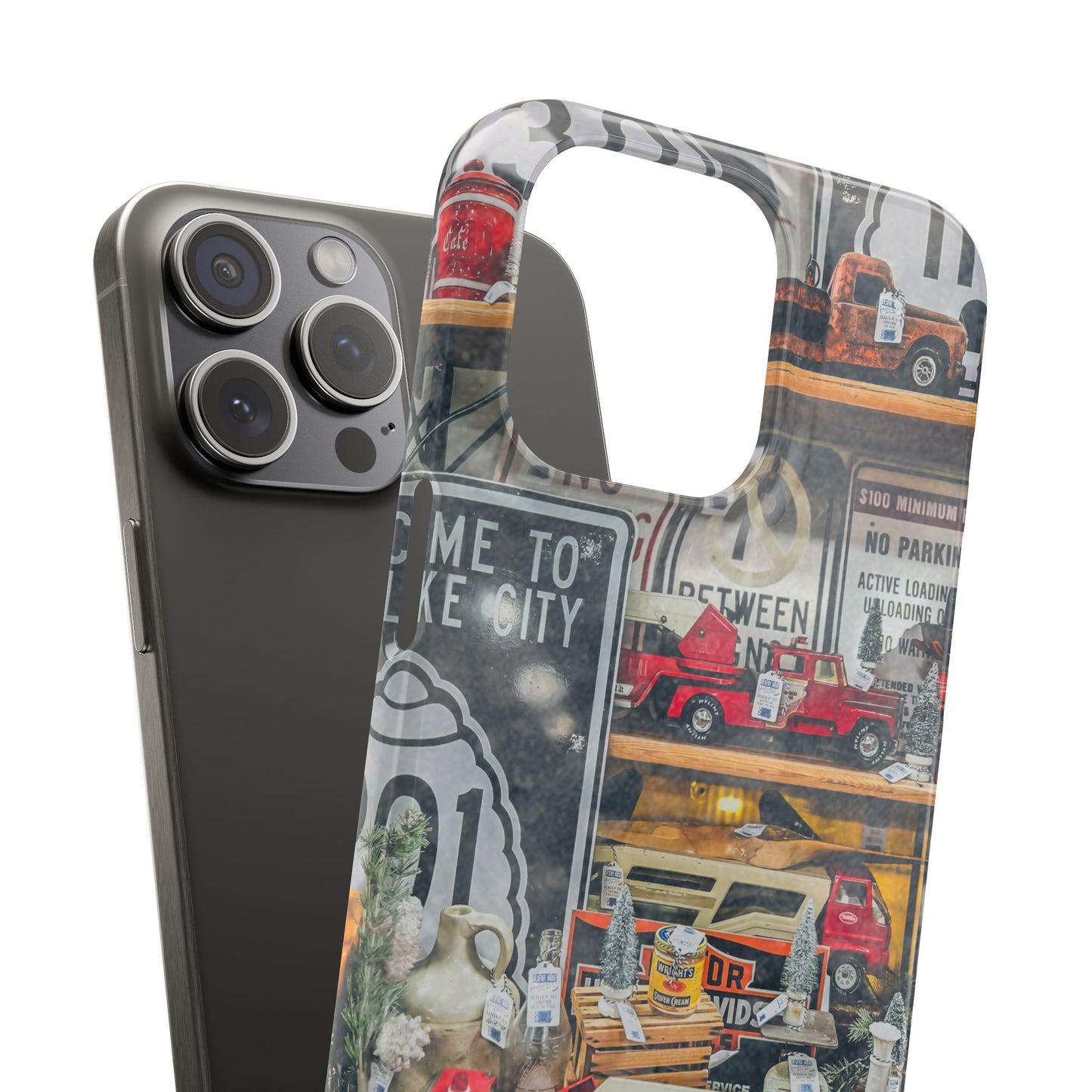 Vintage Toy Fire Truck Snap Case | Retro Truck Phone Case, Road Sign Collage