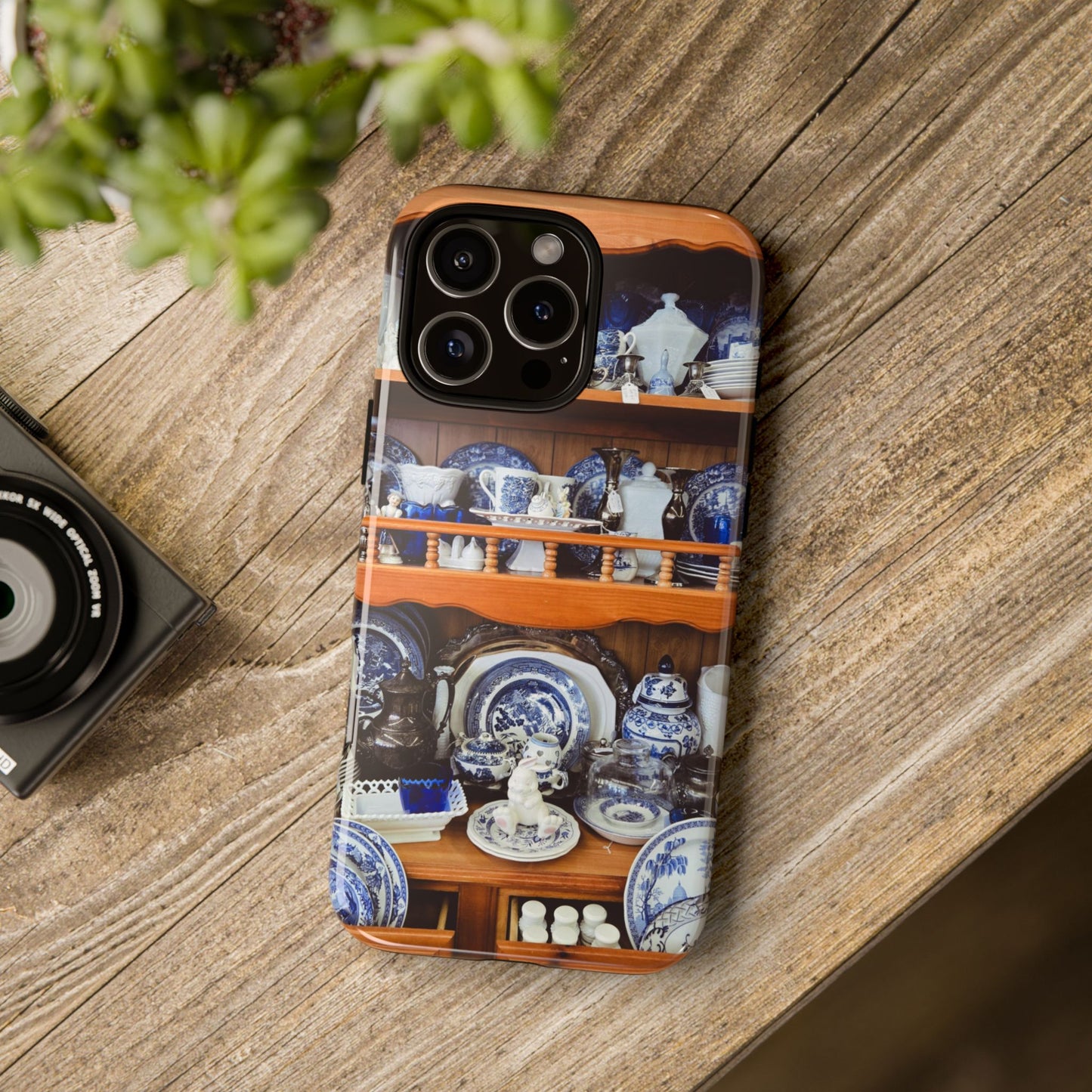 Blue & White China Tough Phone Case, Vintage Curio Shelf iPhone Samsung Google Pixel Cover