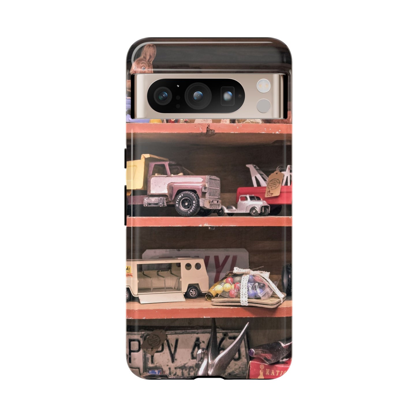 Vintage Toy Shelf Tough Phone Case, Nostalgic Collector Gift for iPhone, Samsung & Google Pixel