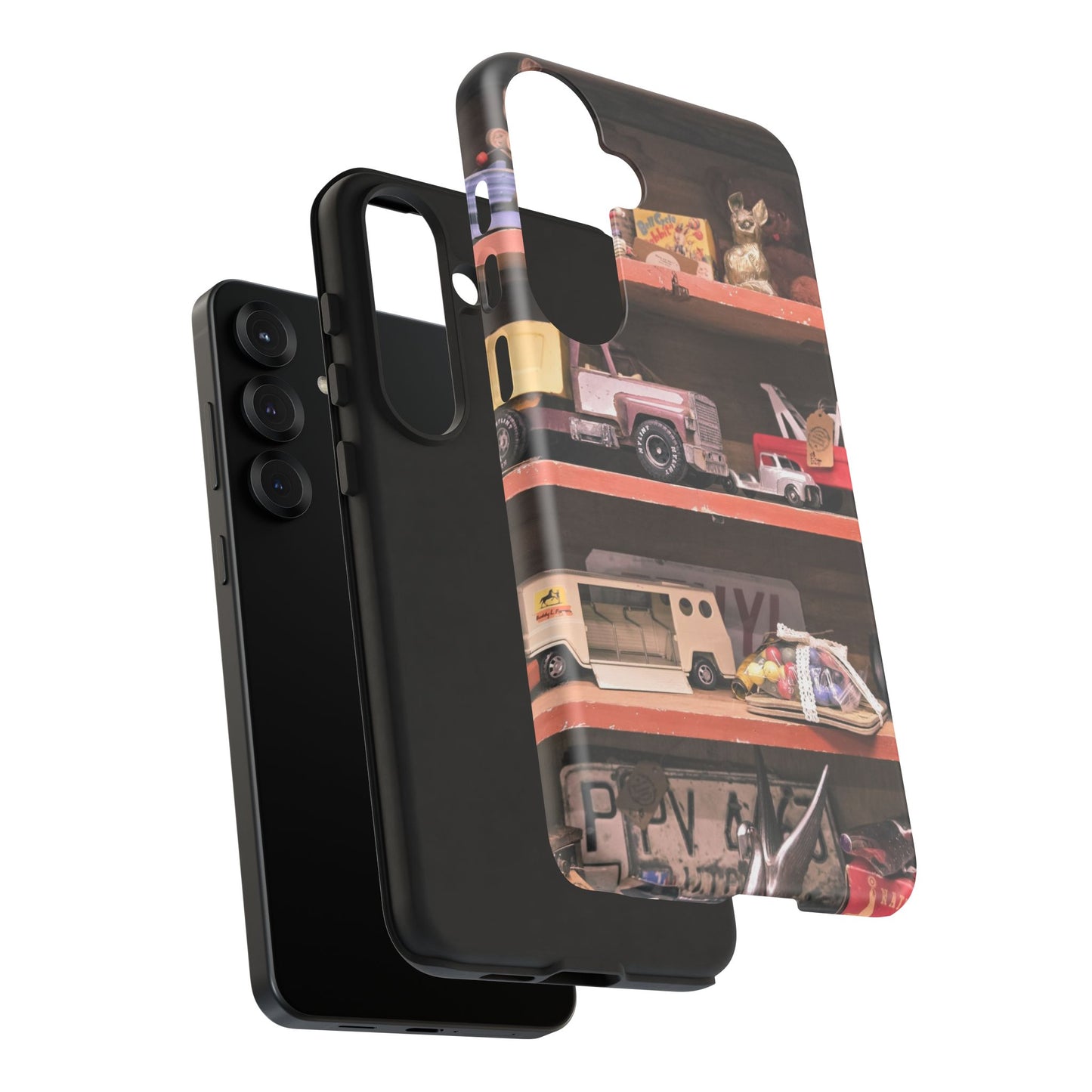 Vintage Toy Shelf Tough Phone Case, Nostalgic Collector Gift for iPhone, Samsung & Google Pixel
